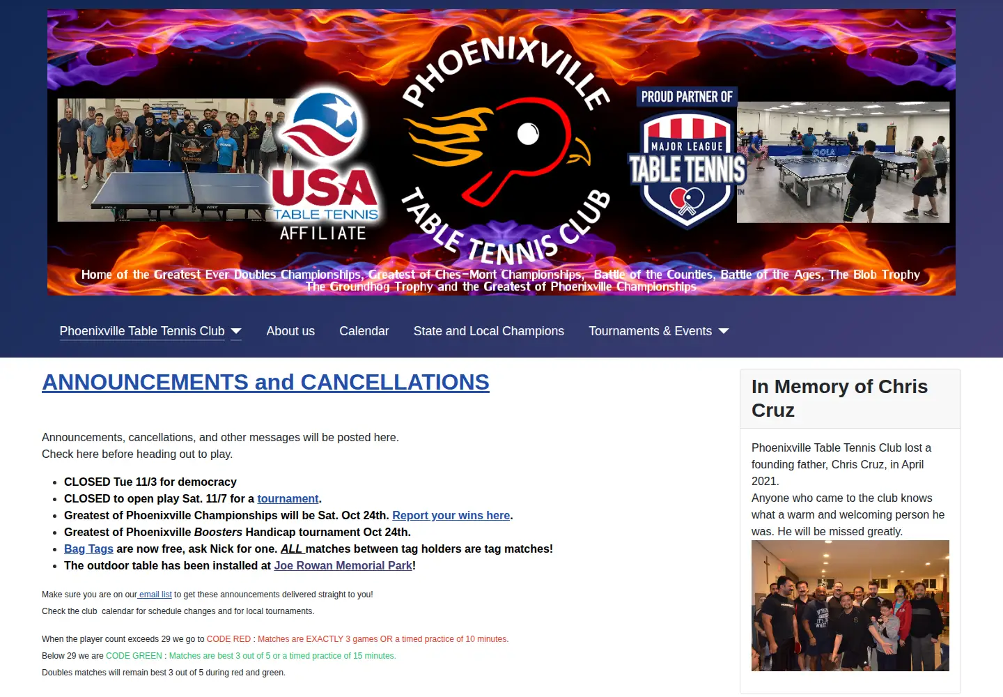 Screenshot of phoenixvilletabletennis.com