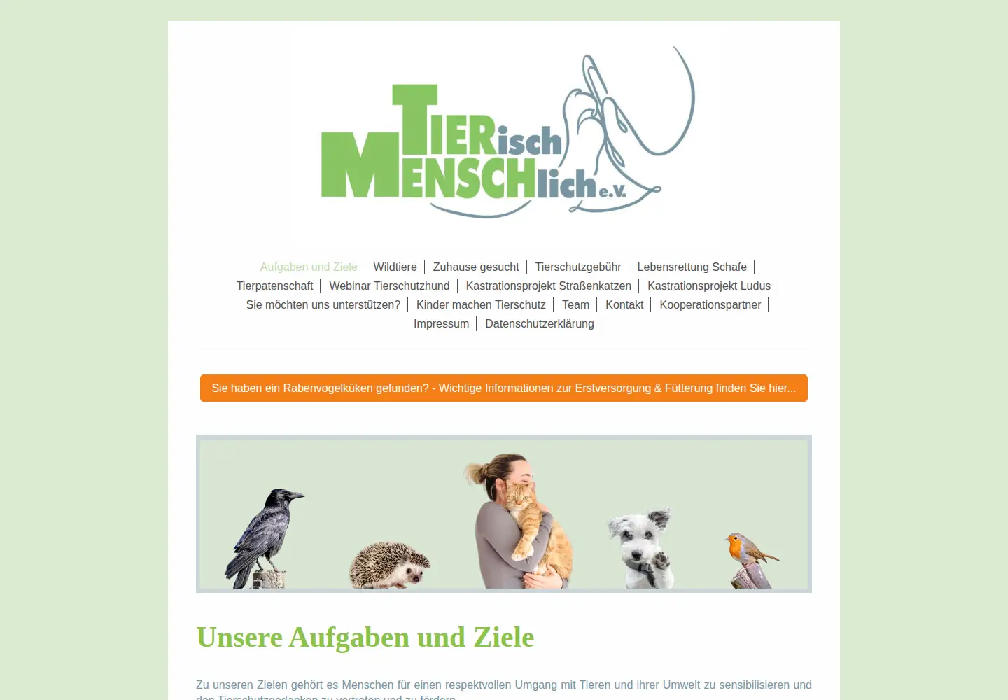 Captured homepage of tierischmenschlich.org in the current scan