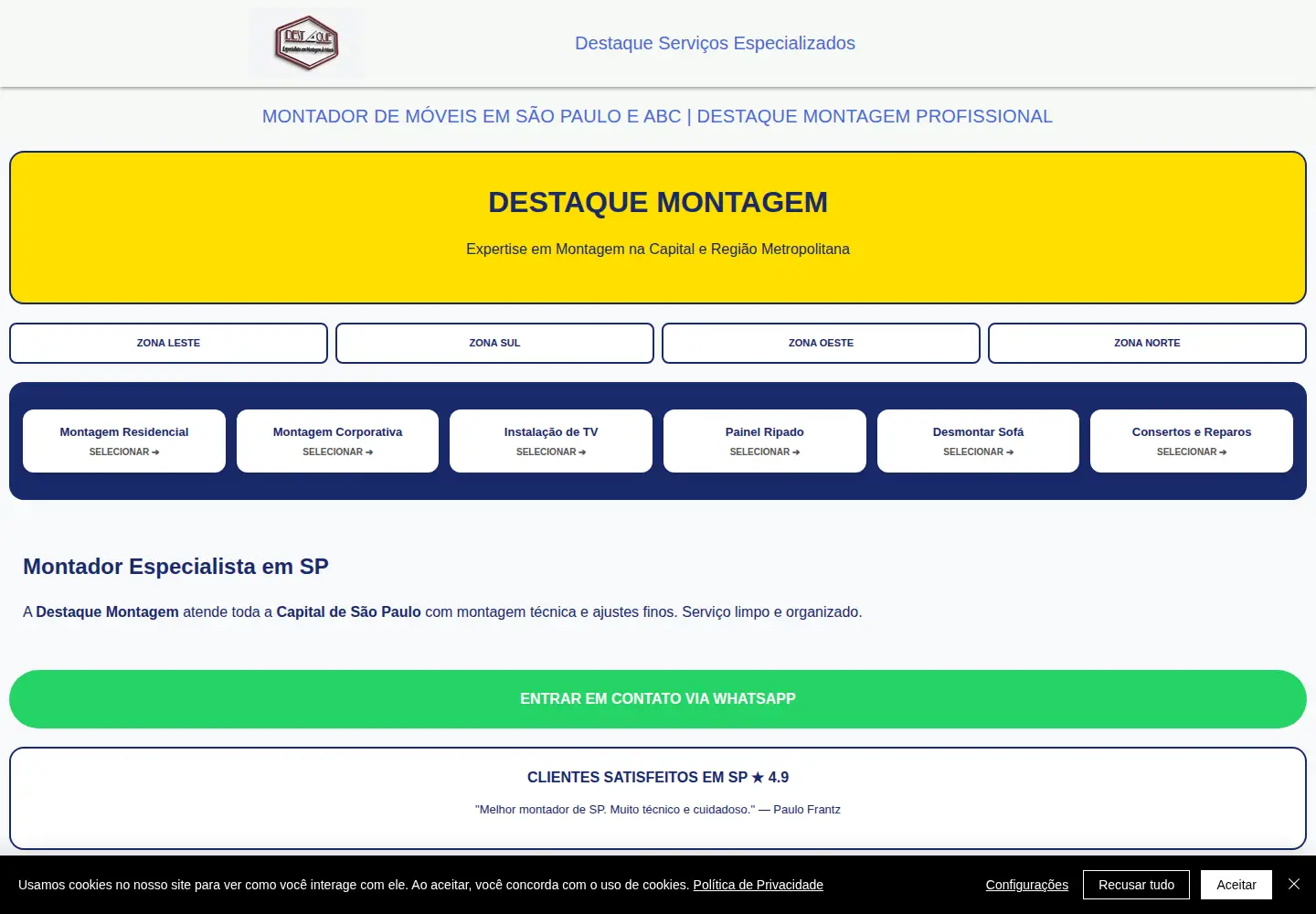 Screenshot of destaquemontagemdemoveis.com.br