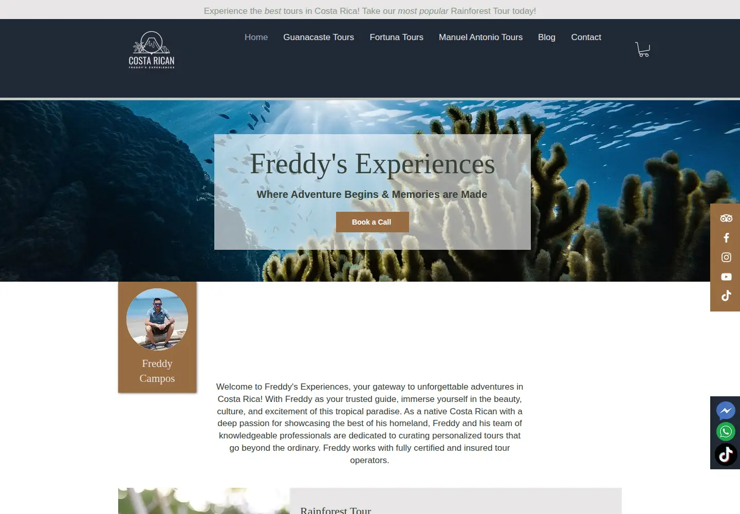 Screenshot of freddycostaricantours.com