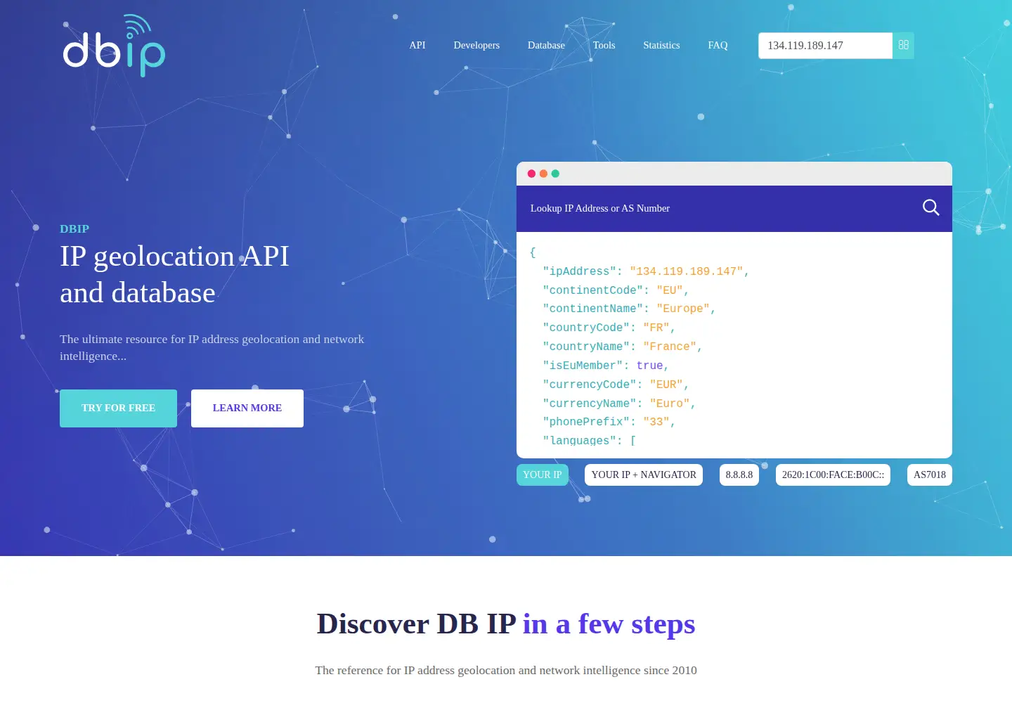 Captured homepage of db-ip.com in the current scan