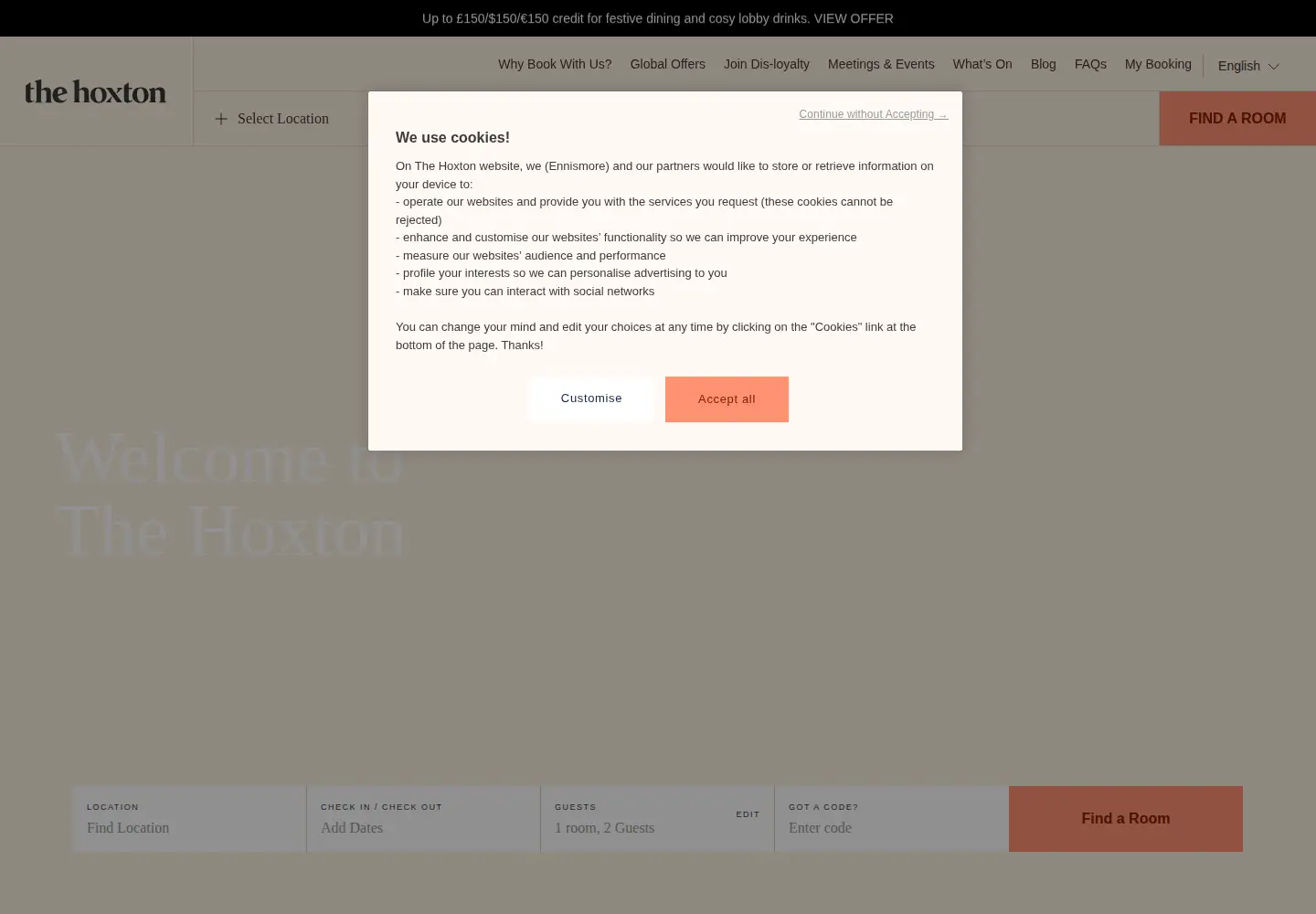 Screenshot of thehoxton.com