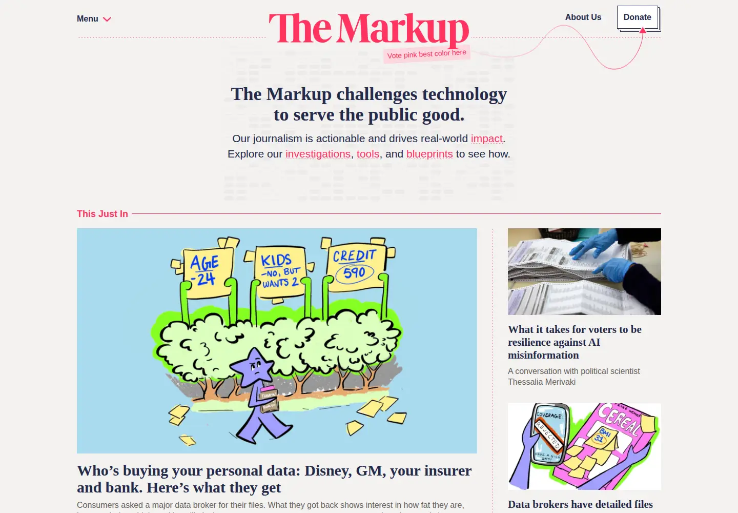 Captured homepage of themarkup.org in the current scan