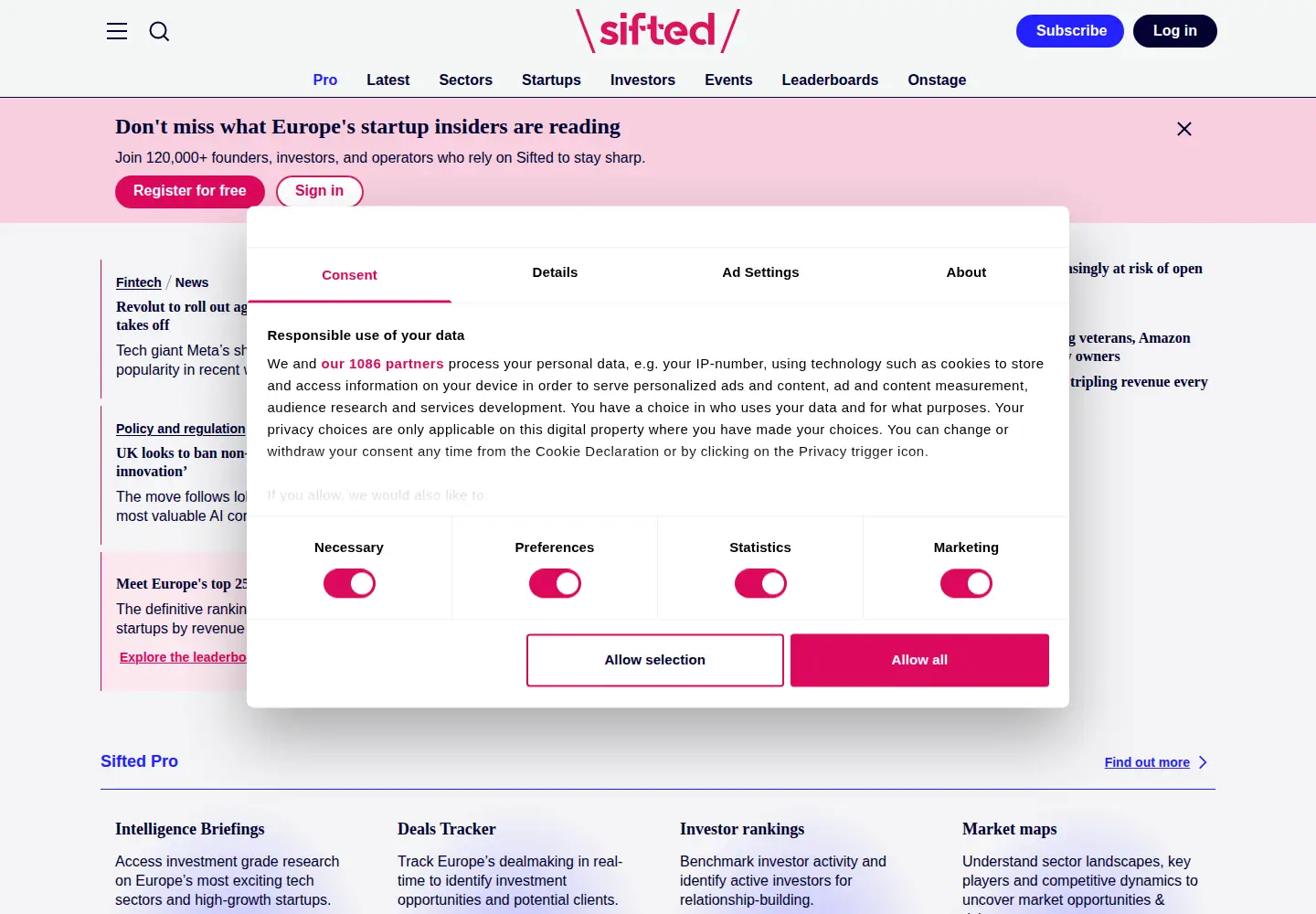 Captured homepage of sifted.eu in the current scan