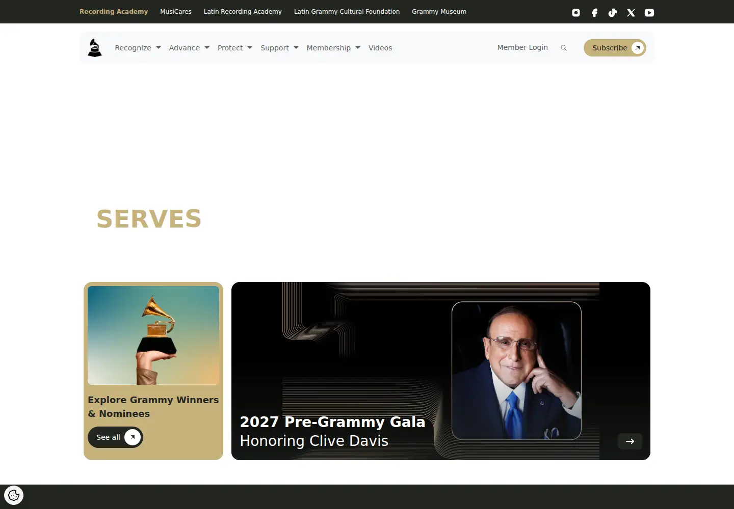 Captured homepage of grammy.com in the current scan