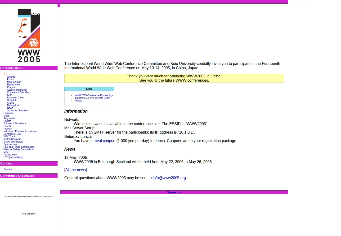 Captured homepage of www2005.org in the current scan