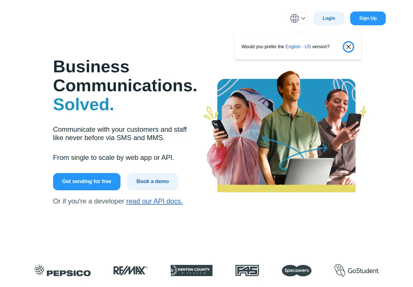Screenshot of clicksend.com