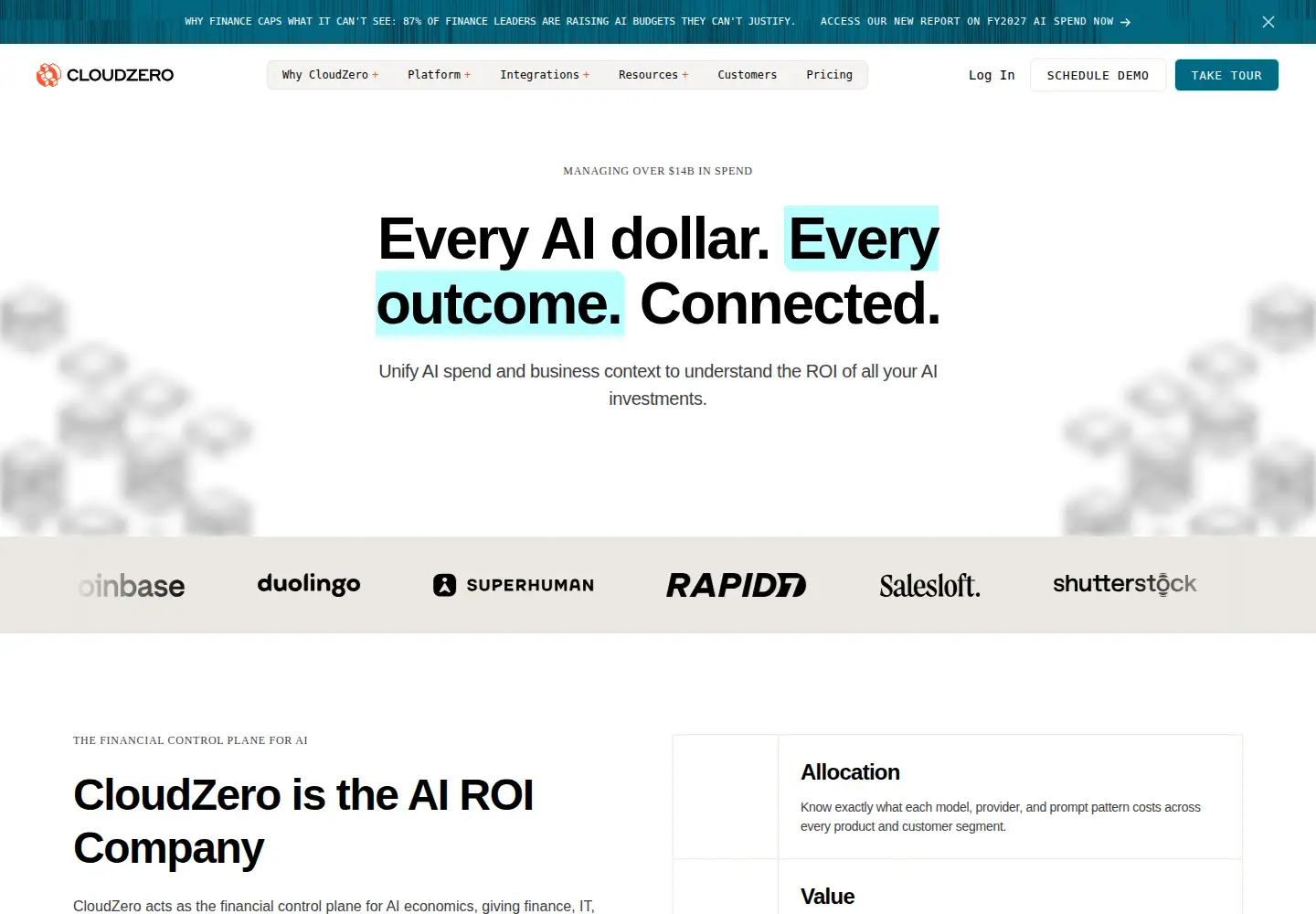 Screenshot of cloudzero.com