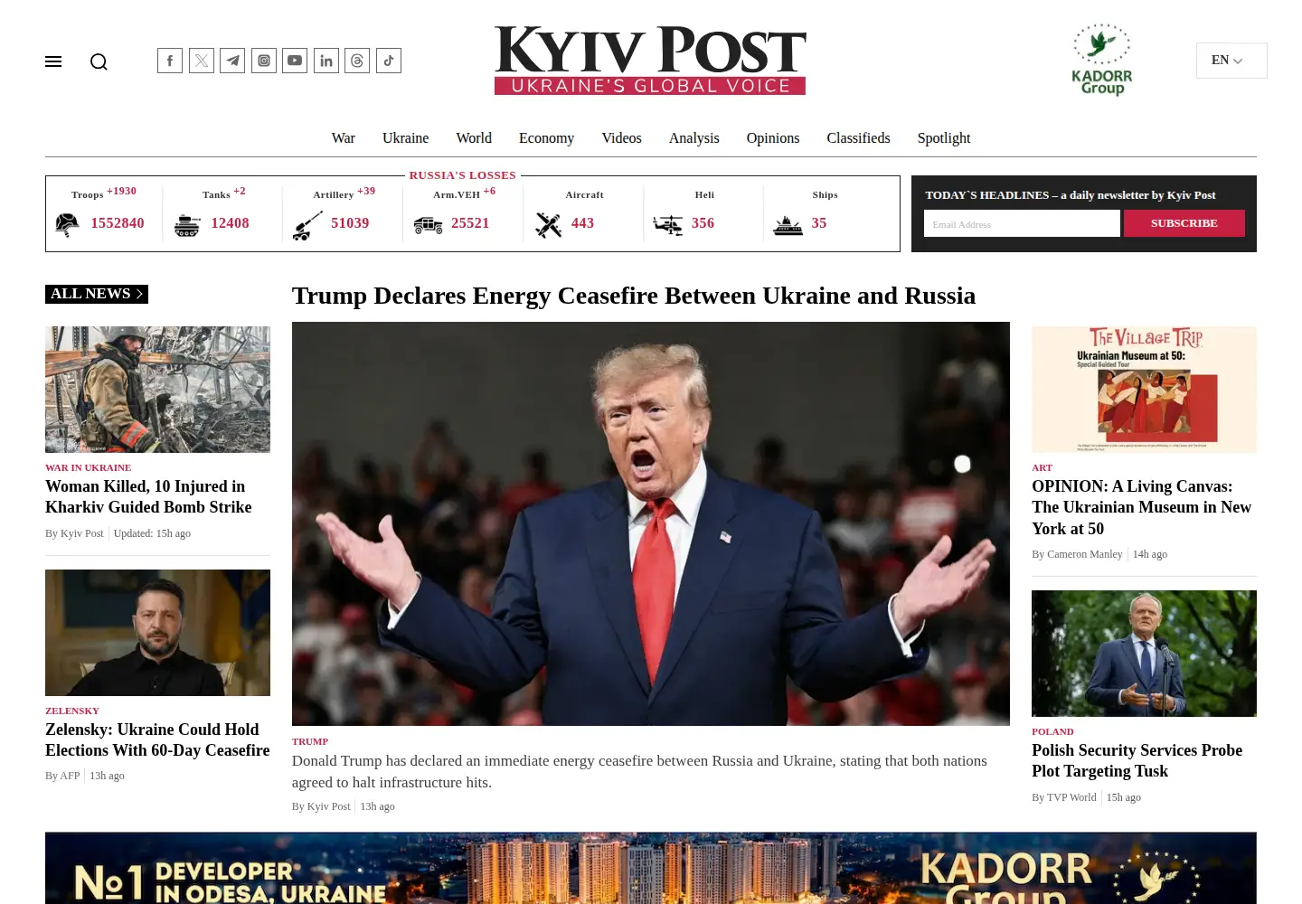 Captured homepage of kyivpost.com in the current scan