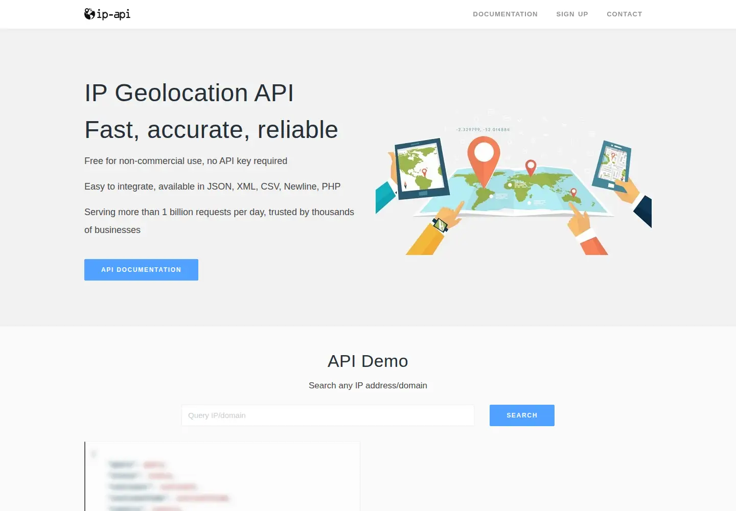 Screenshot of ip-api.com
