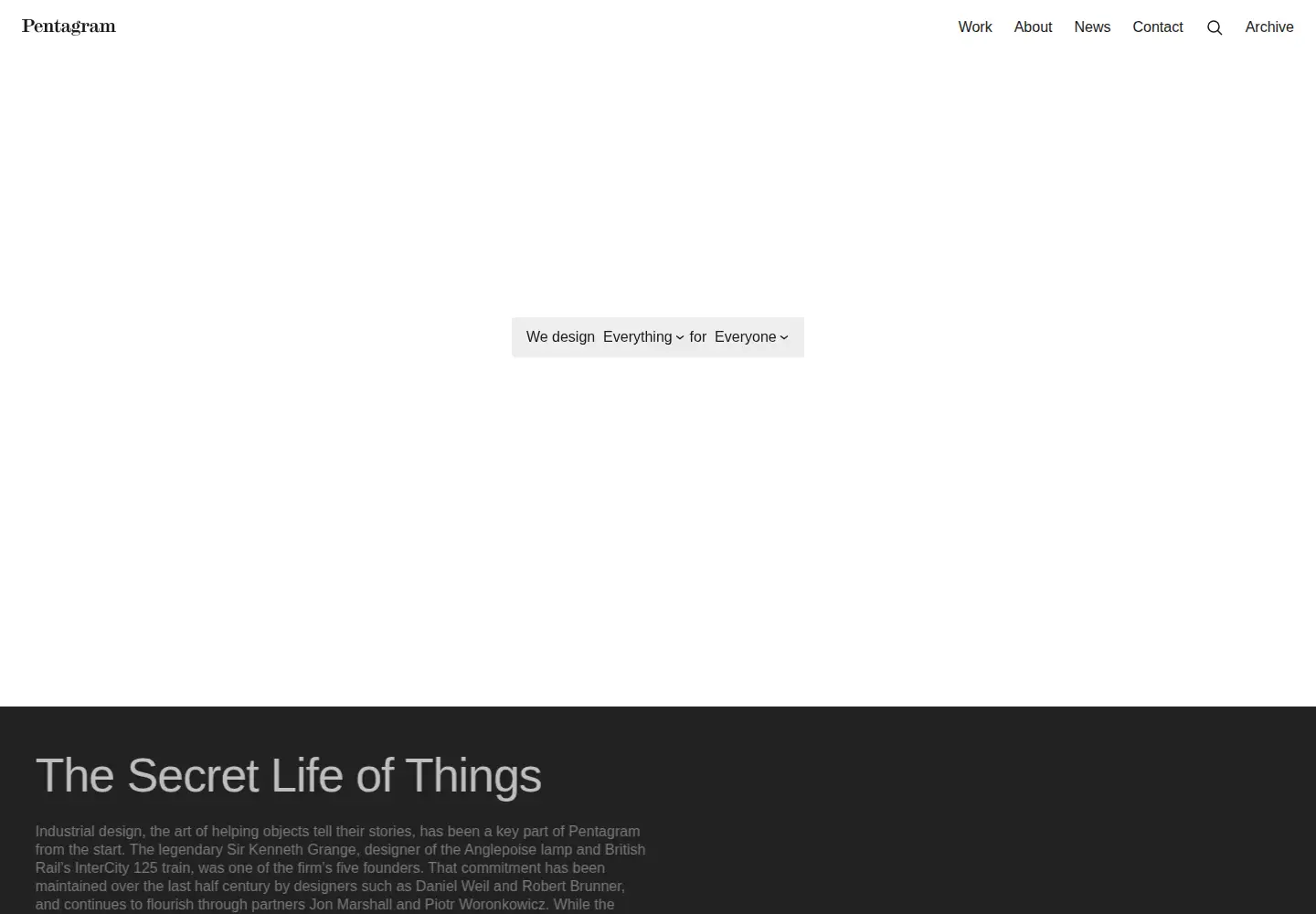 Captured homepage of pentagram.com in the current scan