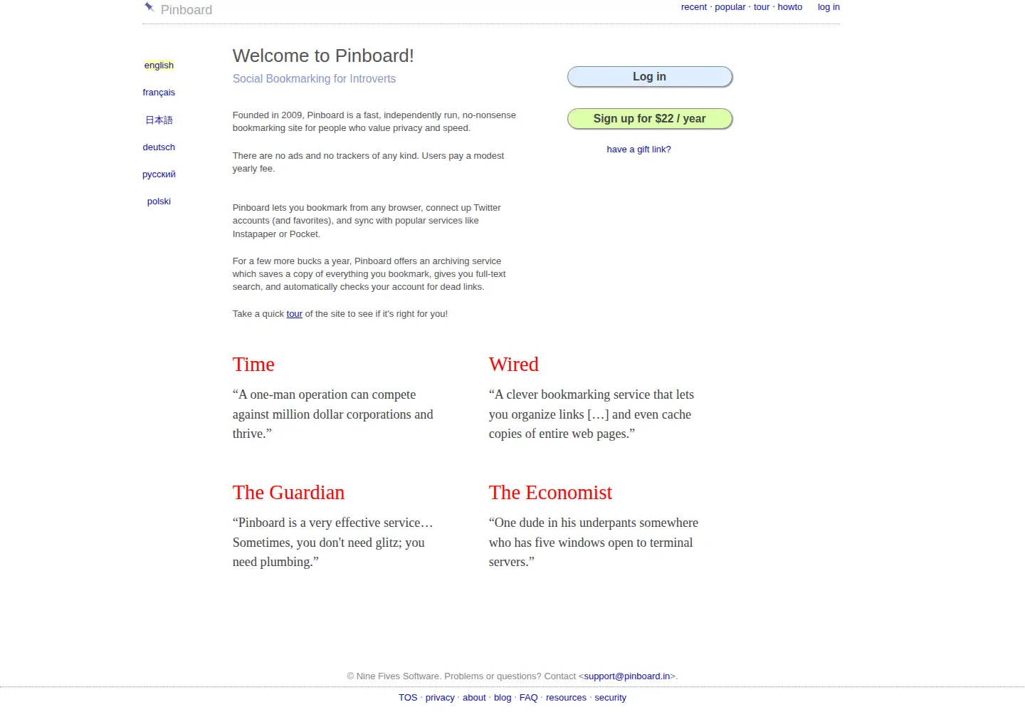 Screenshot of pinboard.in