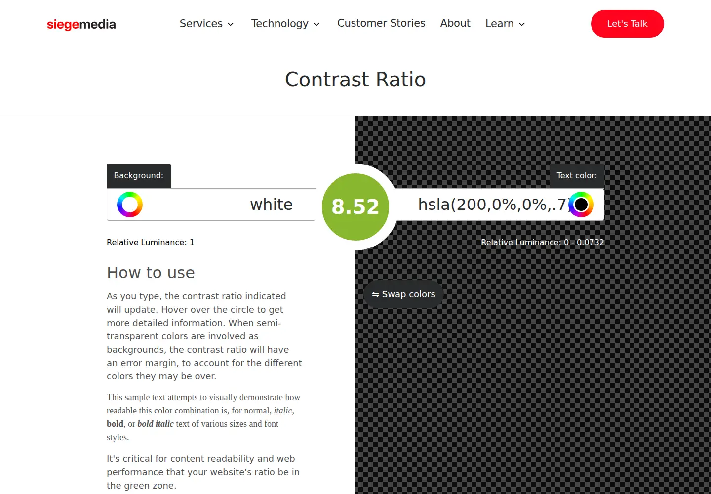 Captured homepage of contrast-ratio.com in the current scan
