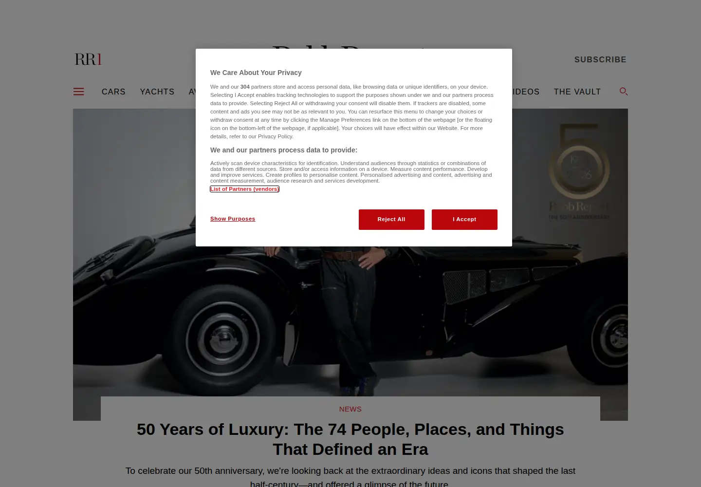 Captured homepage of robbreport.com in the current scan
