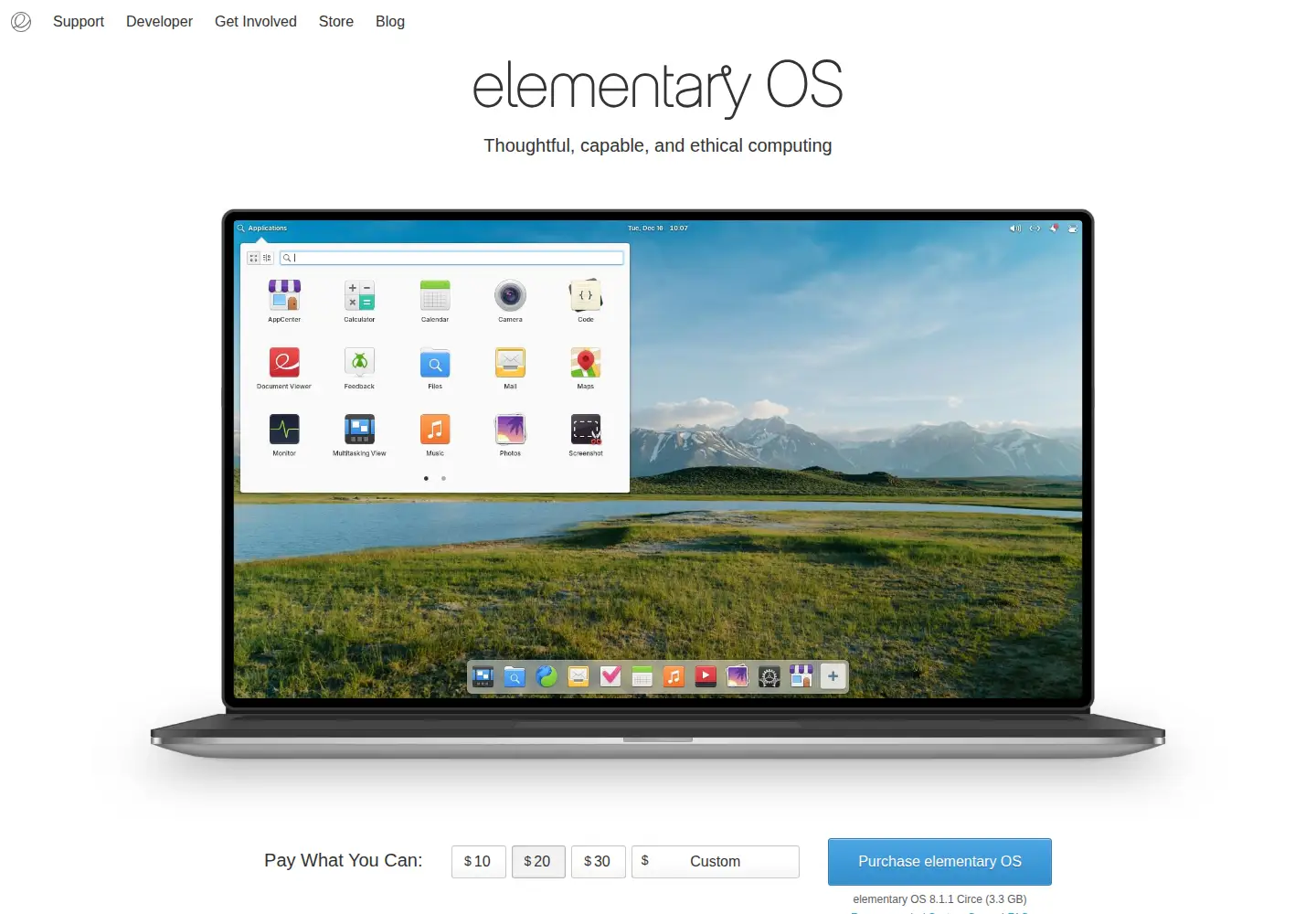 Captured homepage of elementary.io in the current scan
