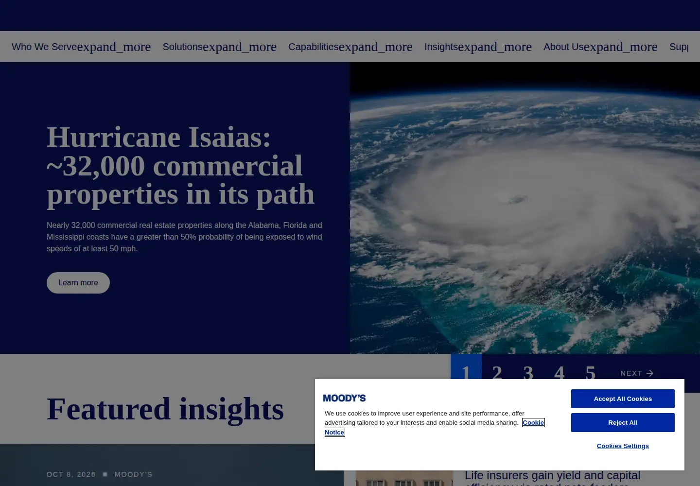 Captured homepage of moodys.com in the current scan