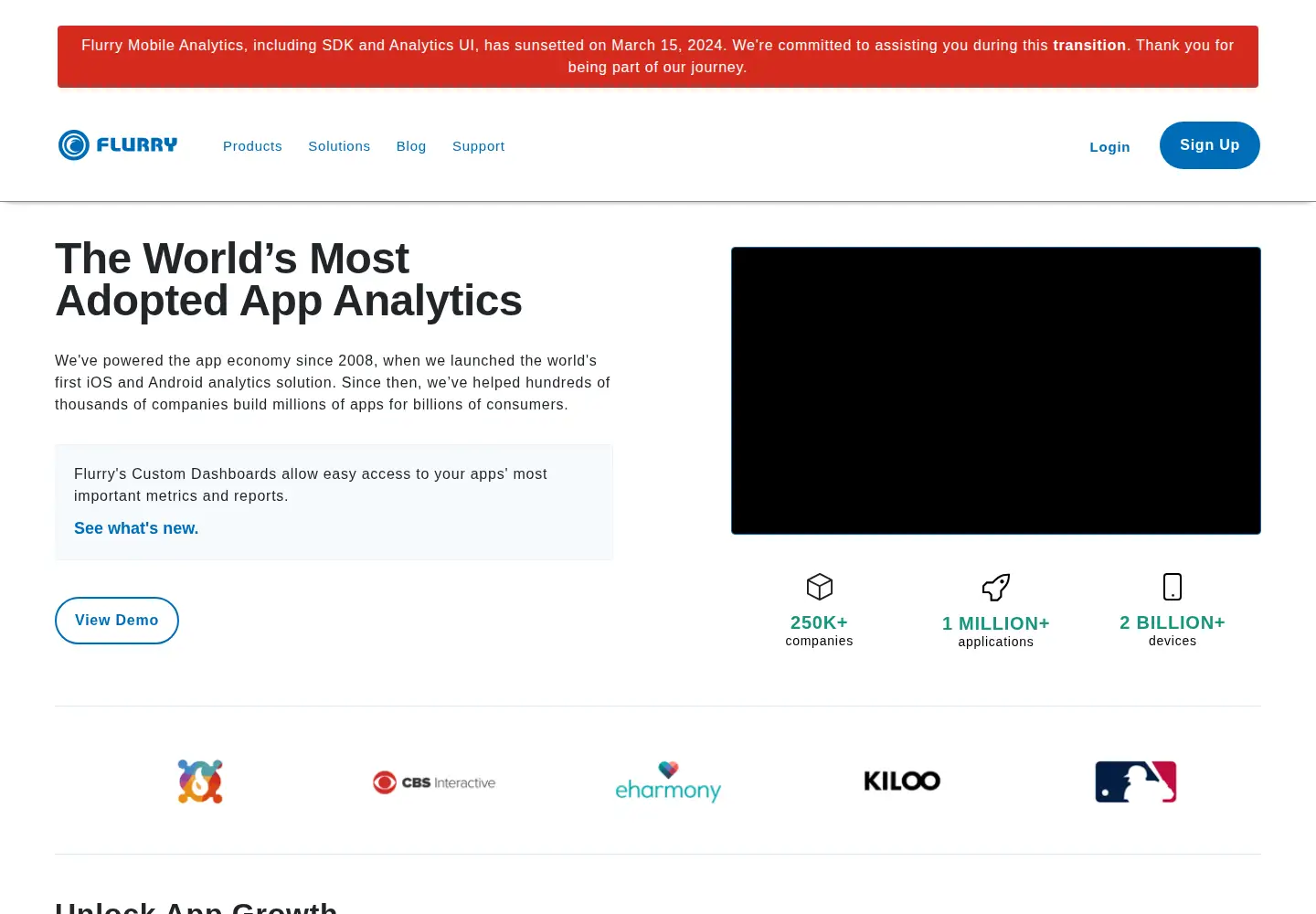 Screenshot of flurry.com from the current report