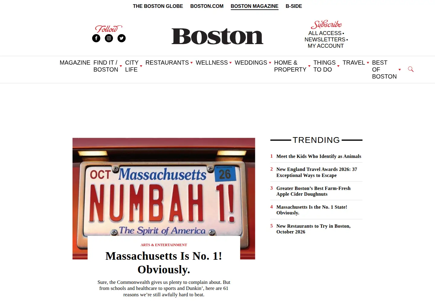 Screenshot of bostonmagazine.com