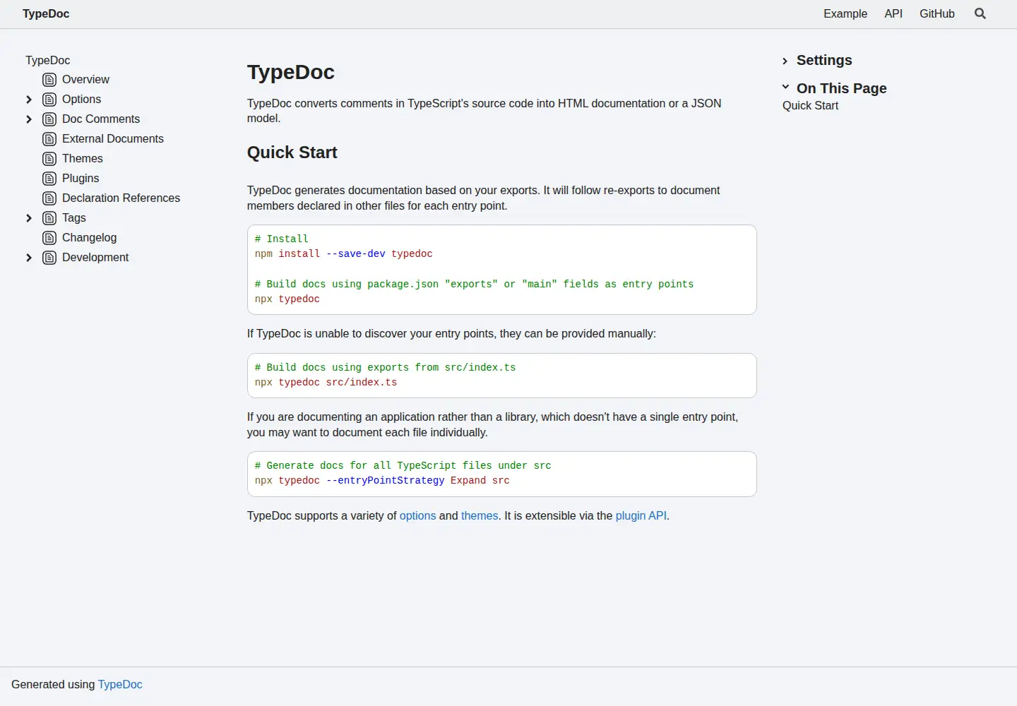 Screenshot of typedoc.org