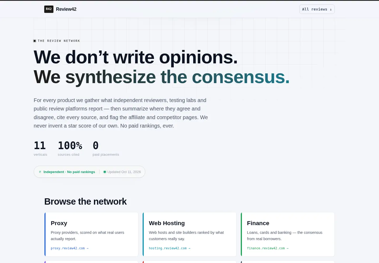 Captured homepage of review42.com in the current scan