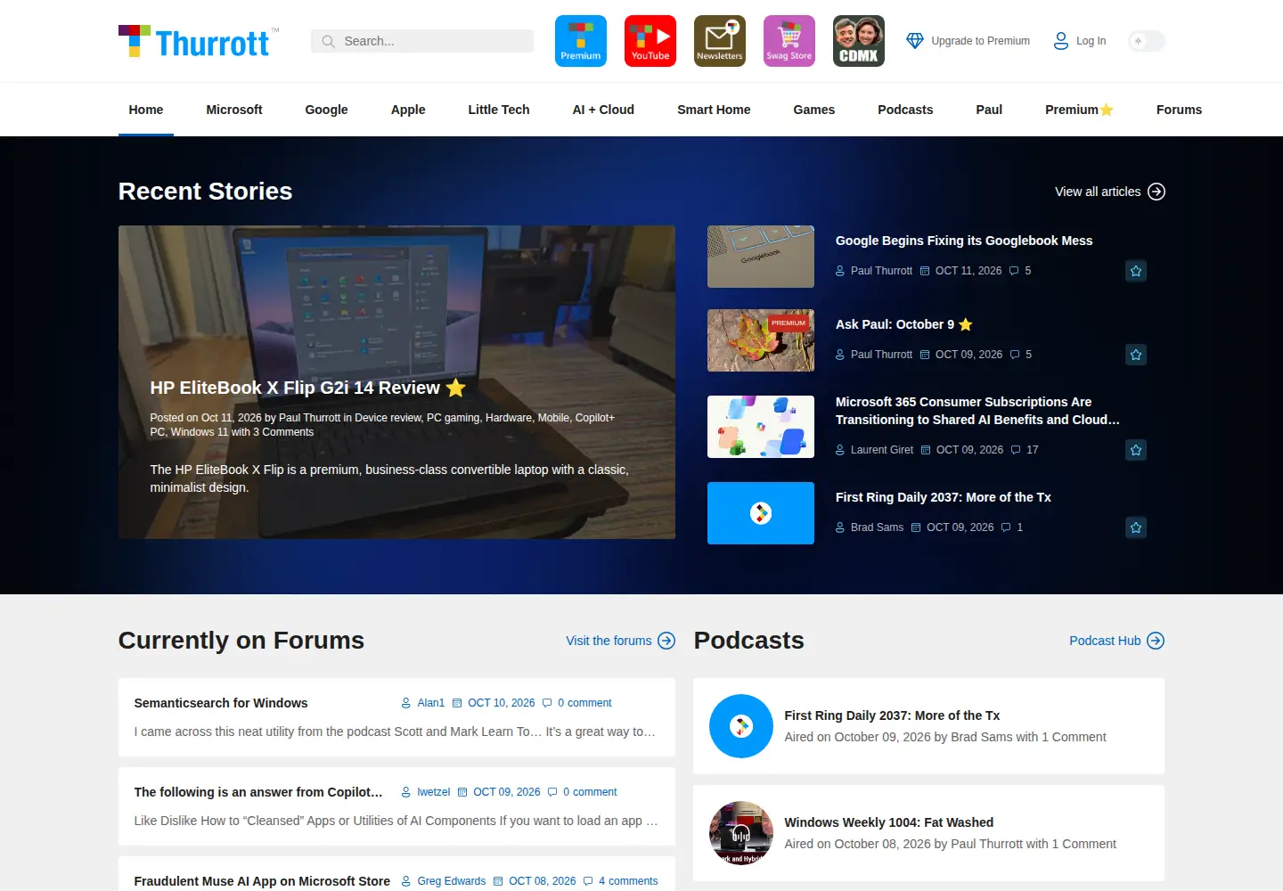 Screenshot of thurrott.com