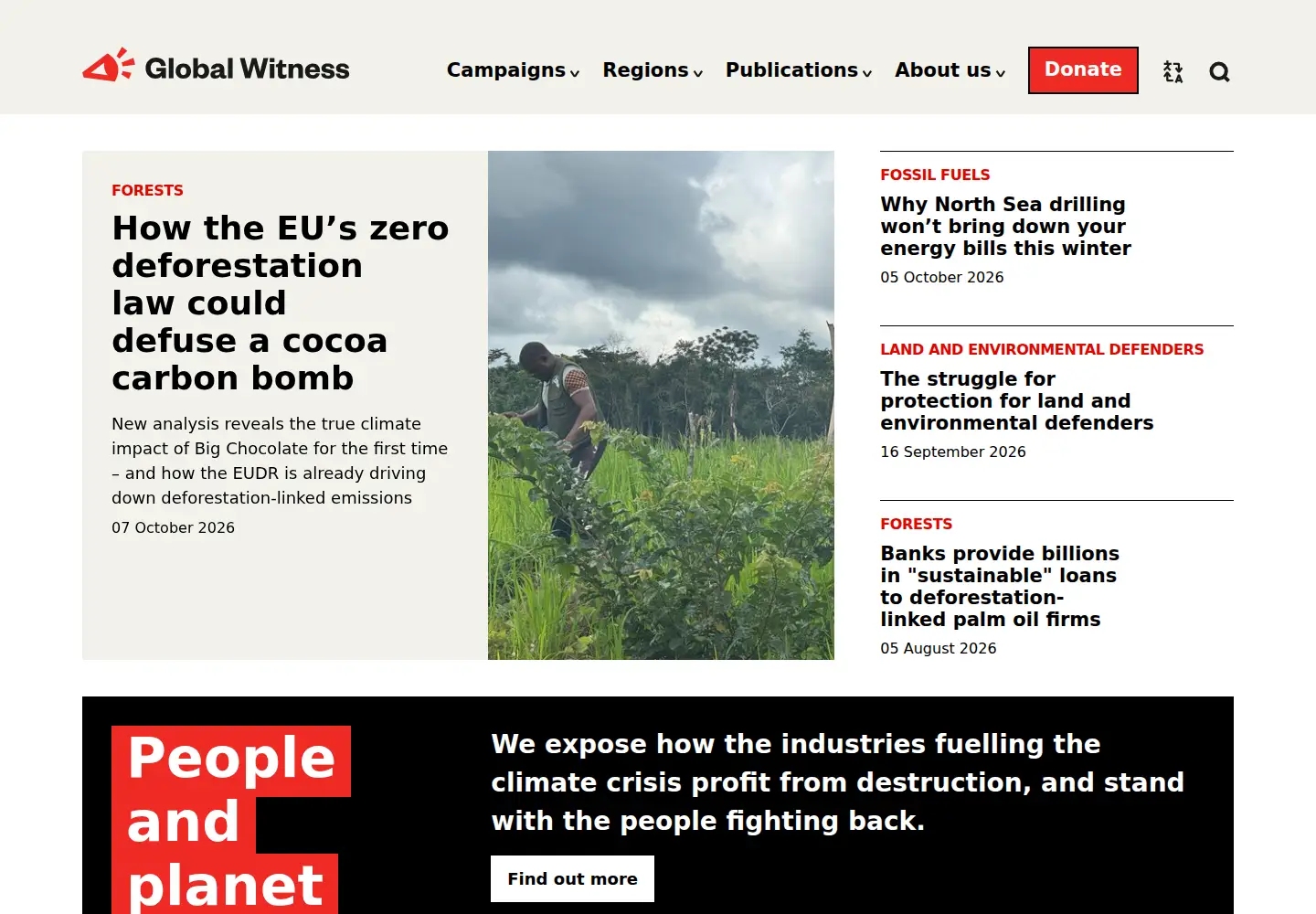 Captured homepage of globalwitness.org in the current scan