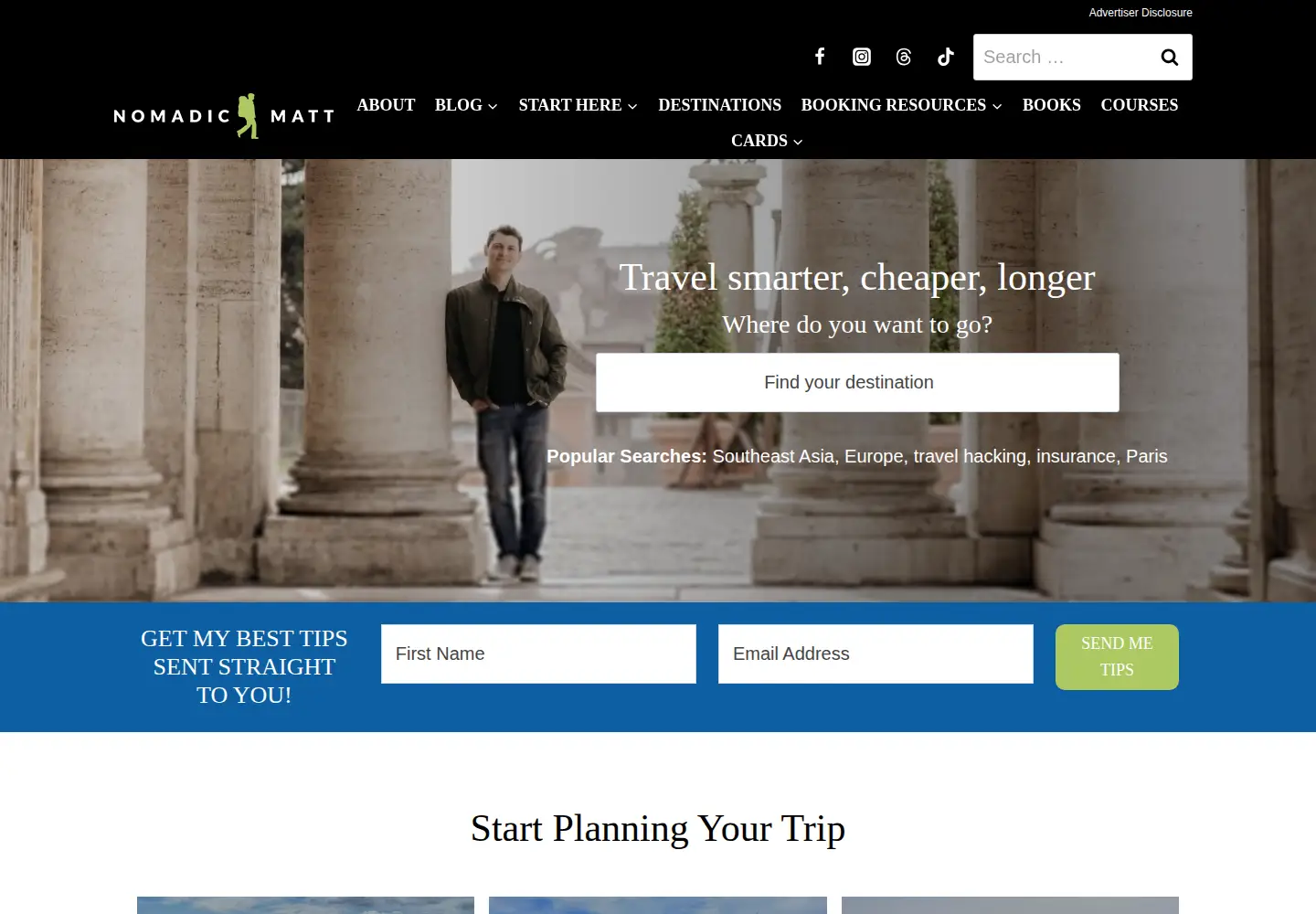 Screenshot of nomadicmatt.com