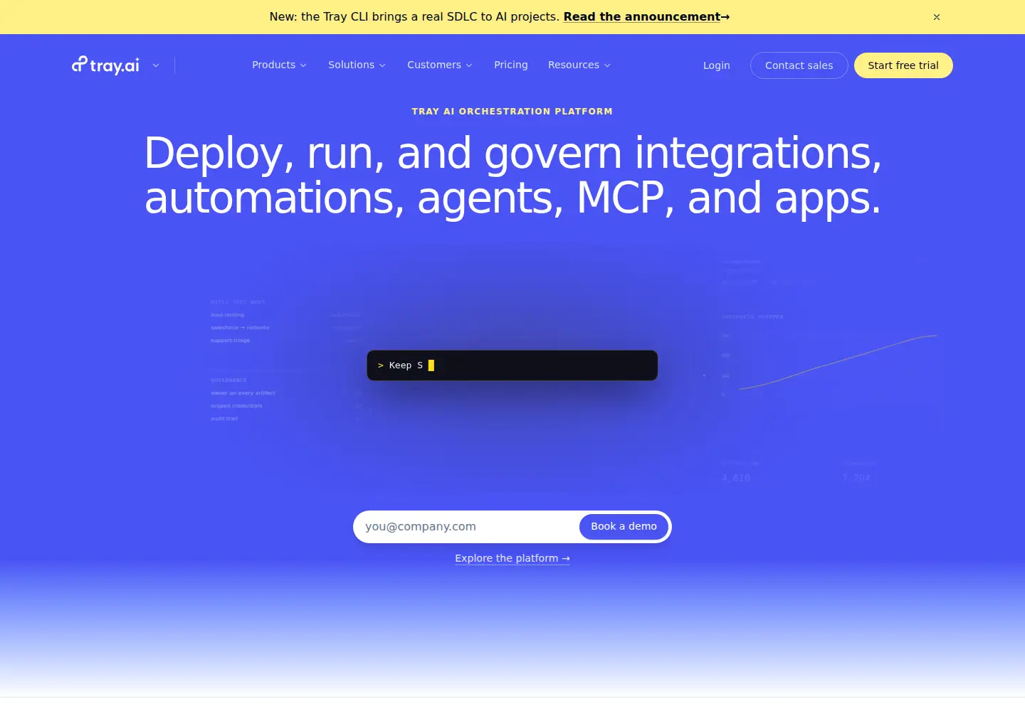 Captured homepage of tray.io in the current scan
