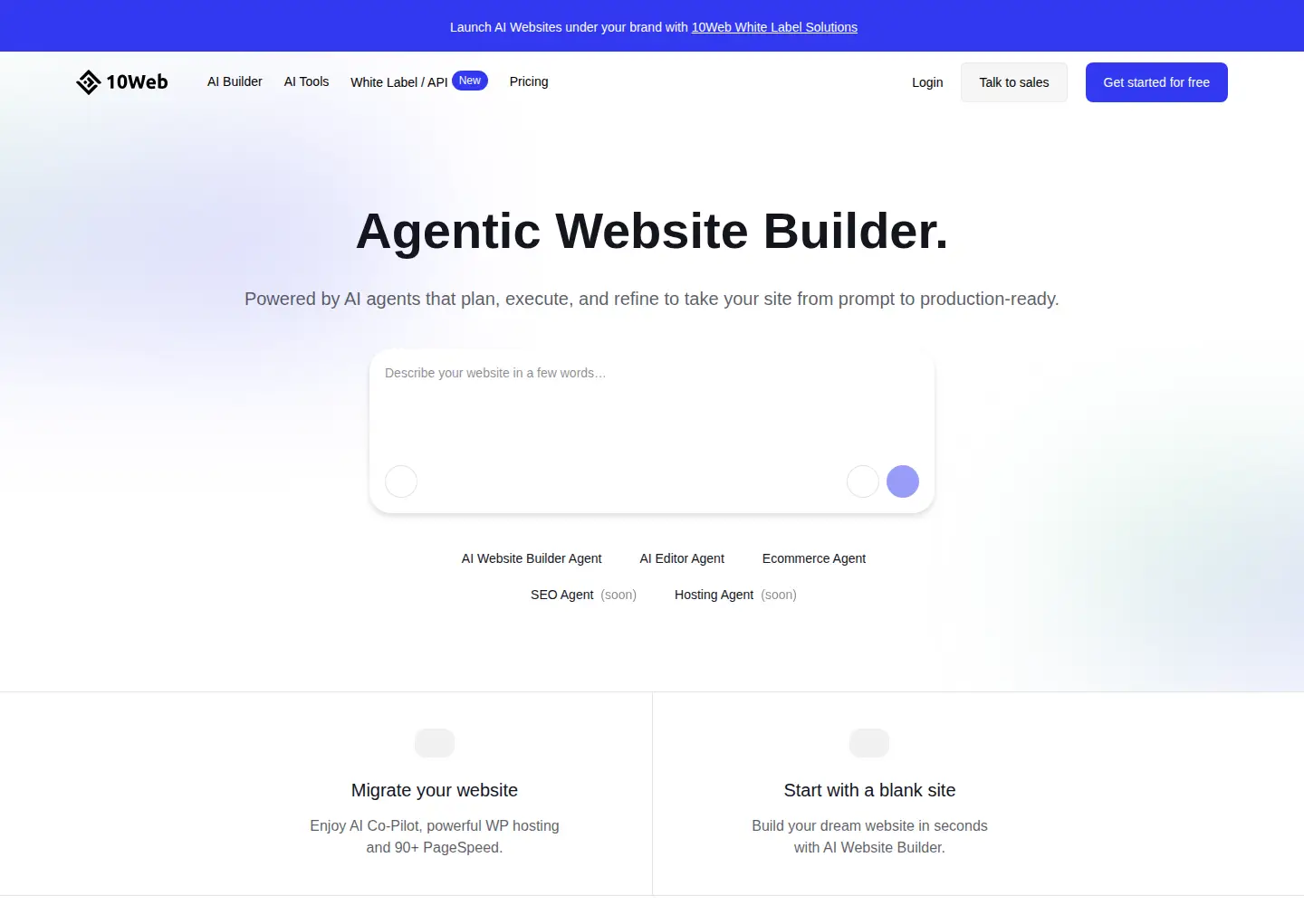 Captured homepage of 10web.io in the current scan