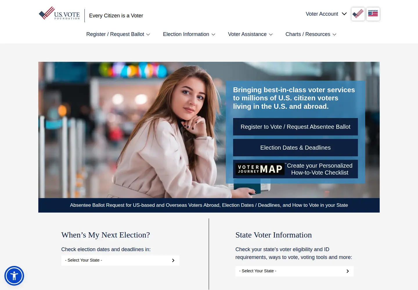 Captured homepage of usvotefoundation.org in the current scan