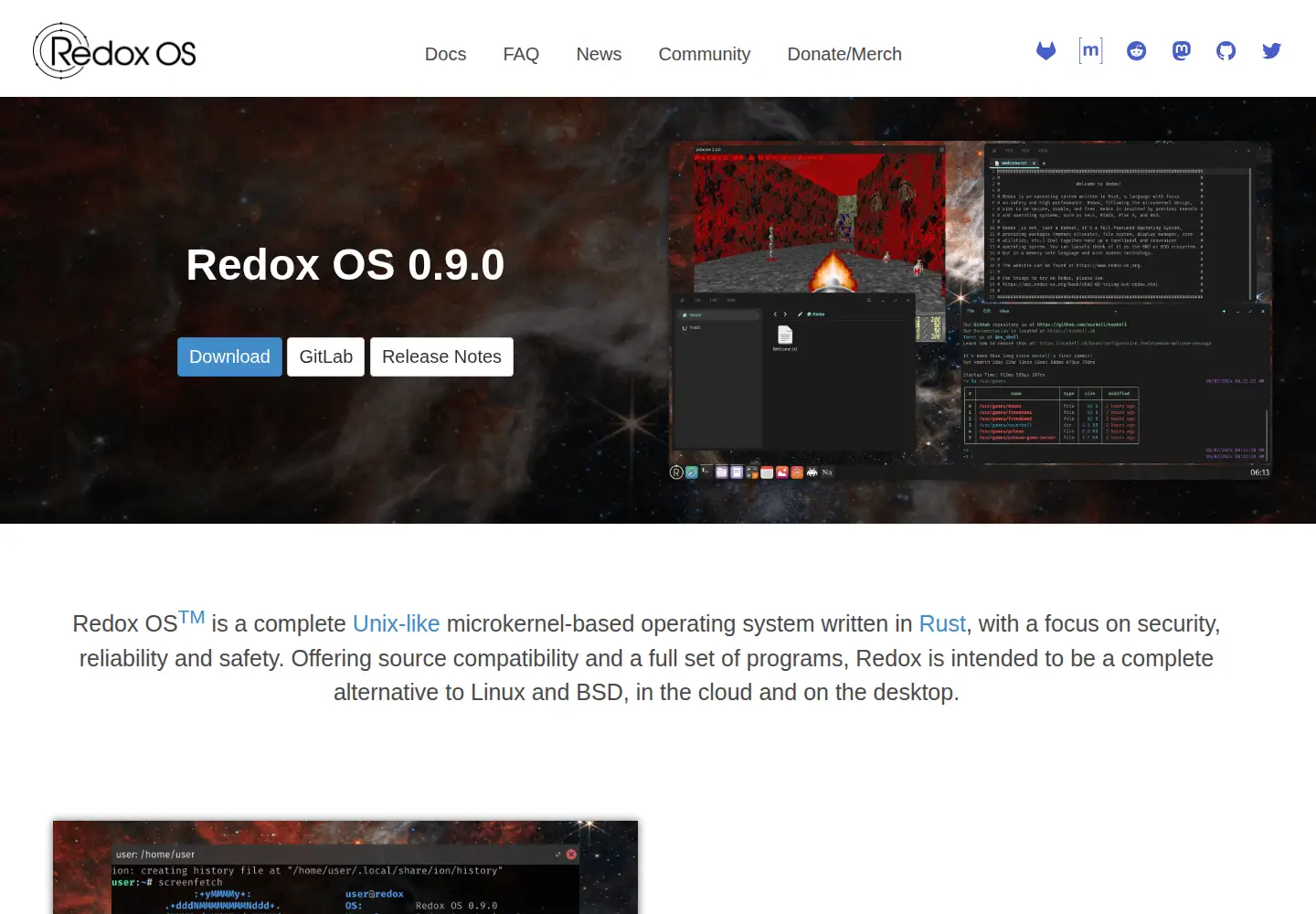 Captured homepage of redox-os.org in the current scan