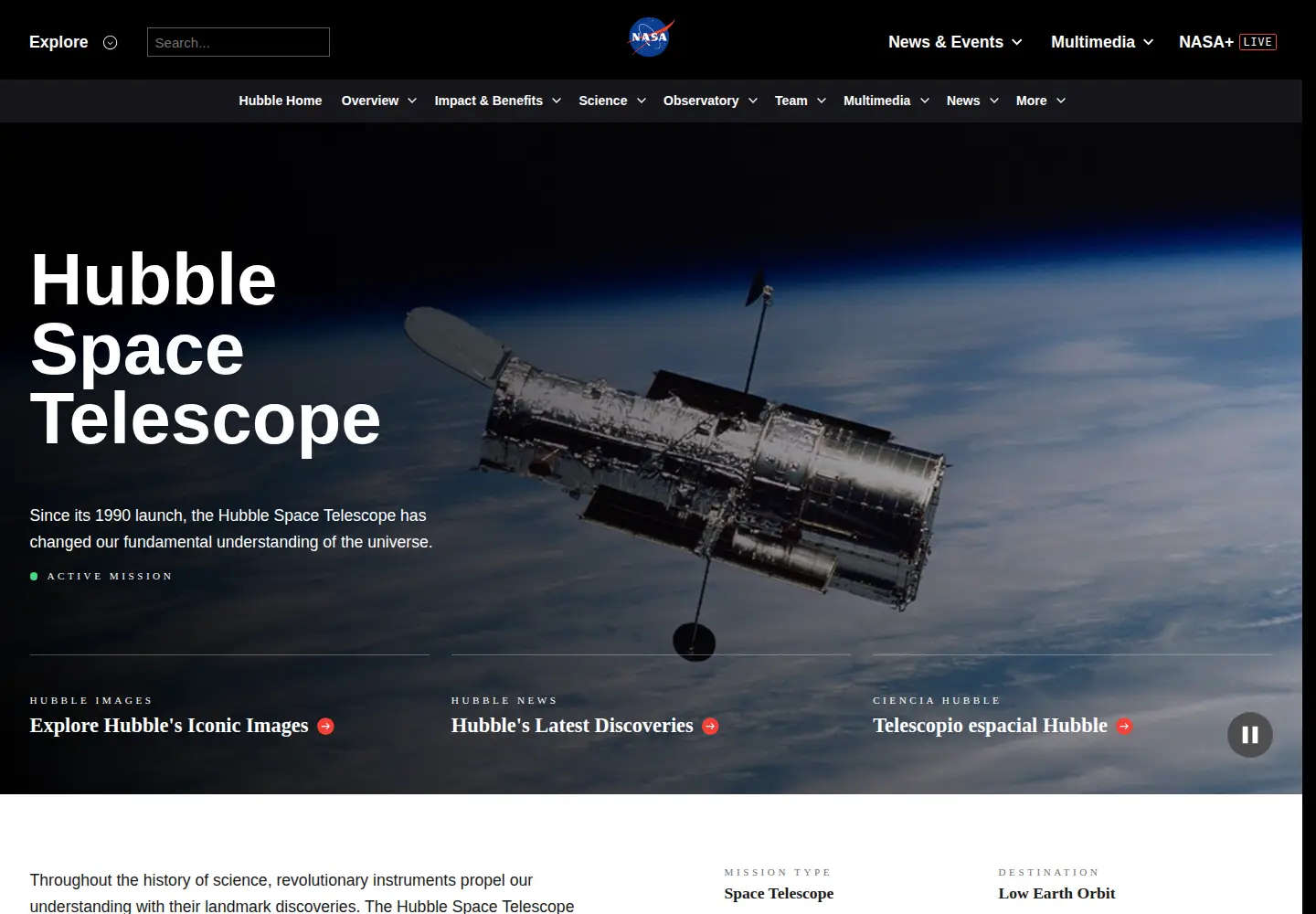 Screenshot of hubblesite.org