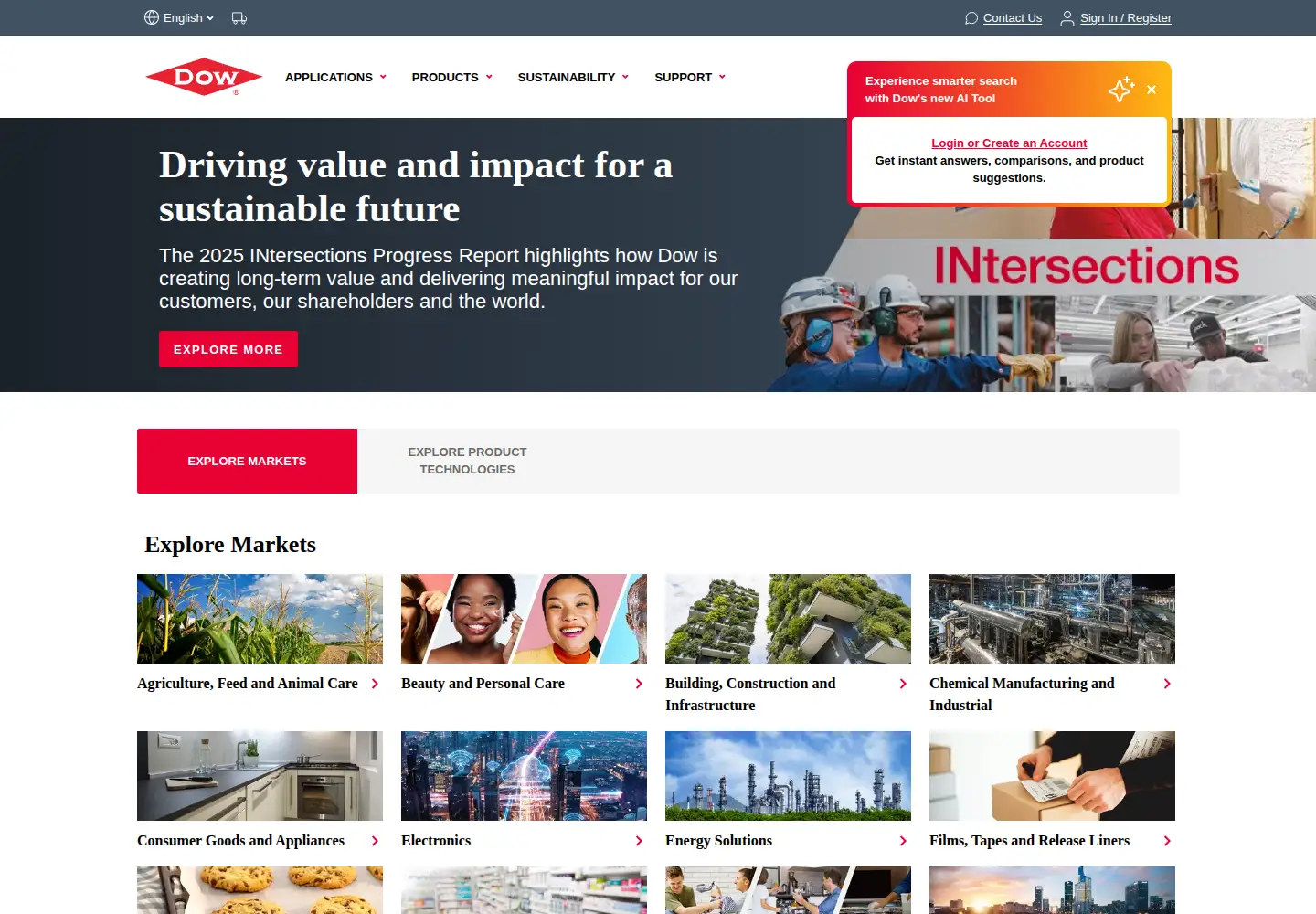 Captured homepage of dow.com in the current scan