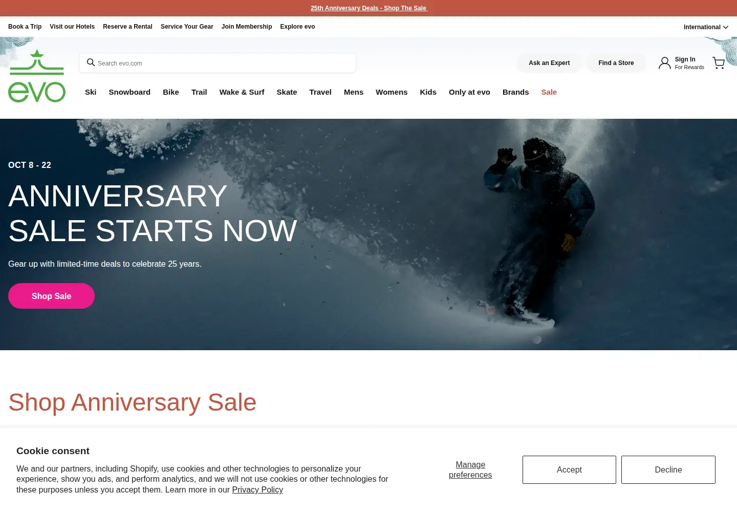 Screenshot of evo.com