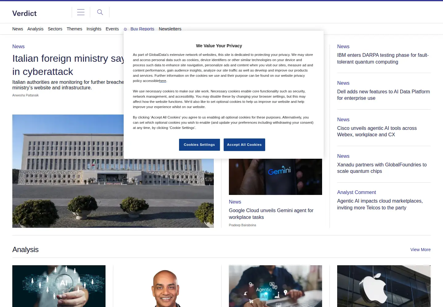 Captured homepage of verdict.co.uk in the current scan