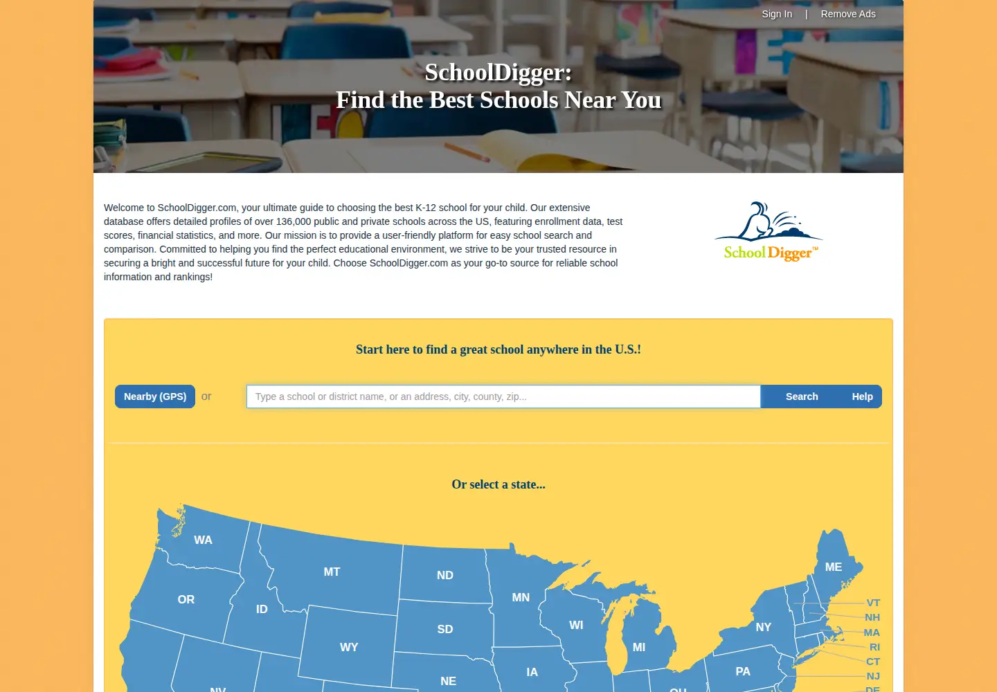 Screenshot of schooldigger.com