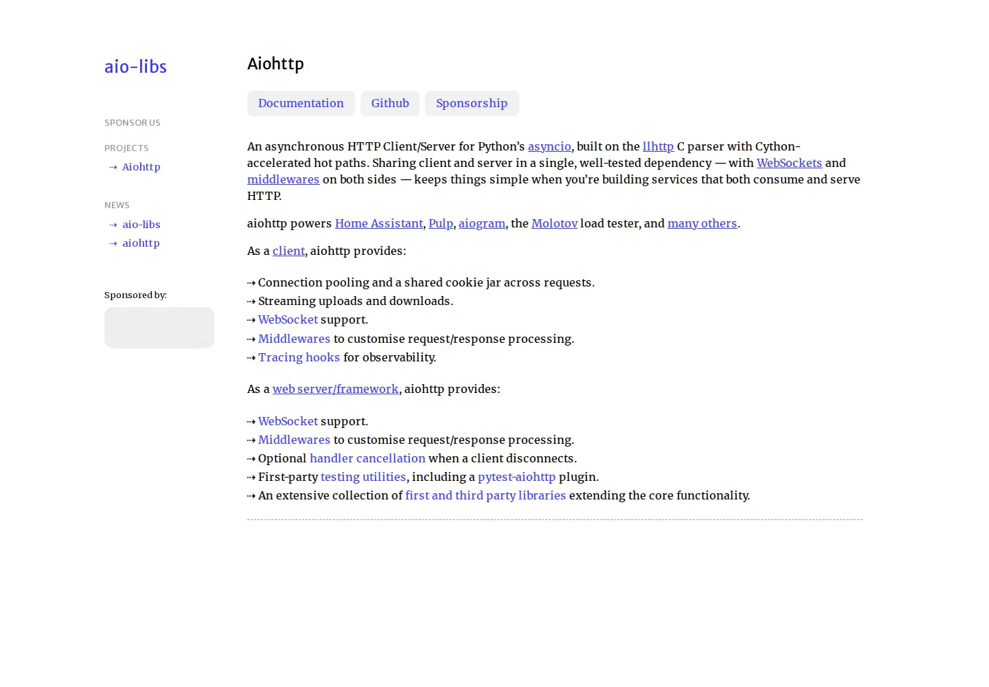 Screenshot of aiohttp.org