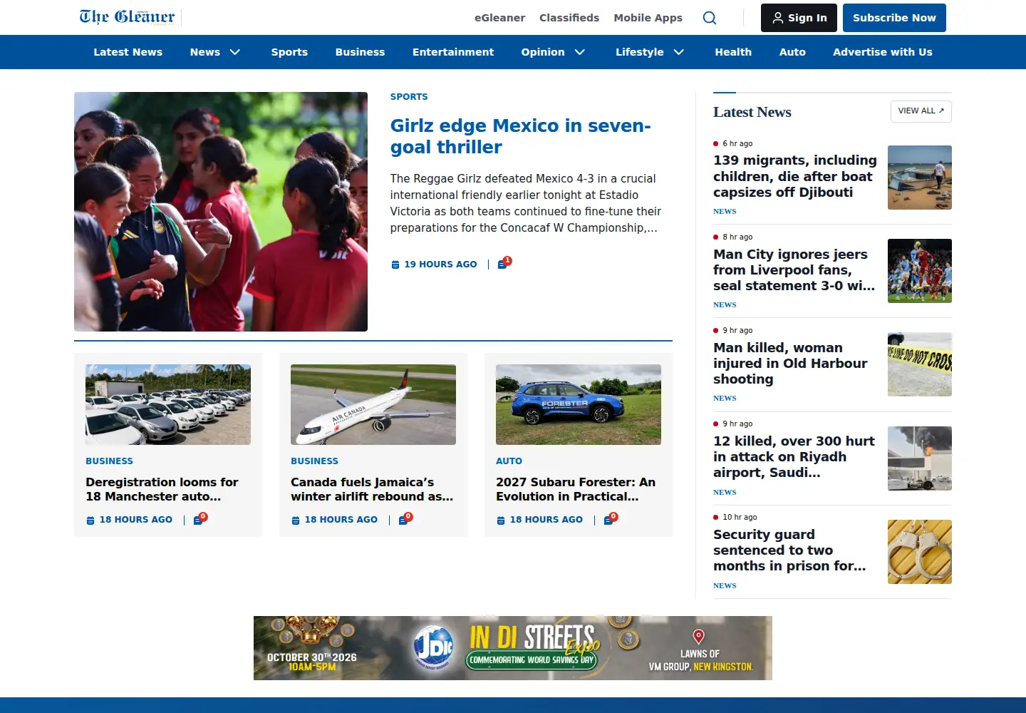 Captured homepage of jamaica-gleaner.com in the current scan