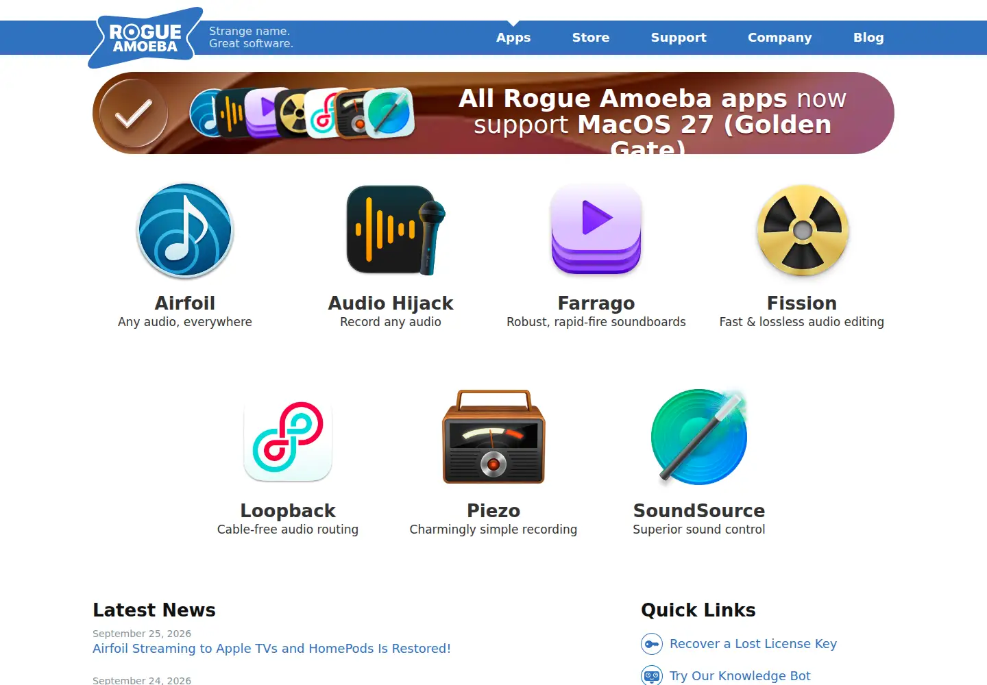 Captured homepage of rogueamoeba.com in the current scan