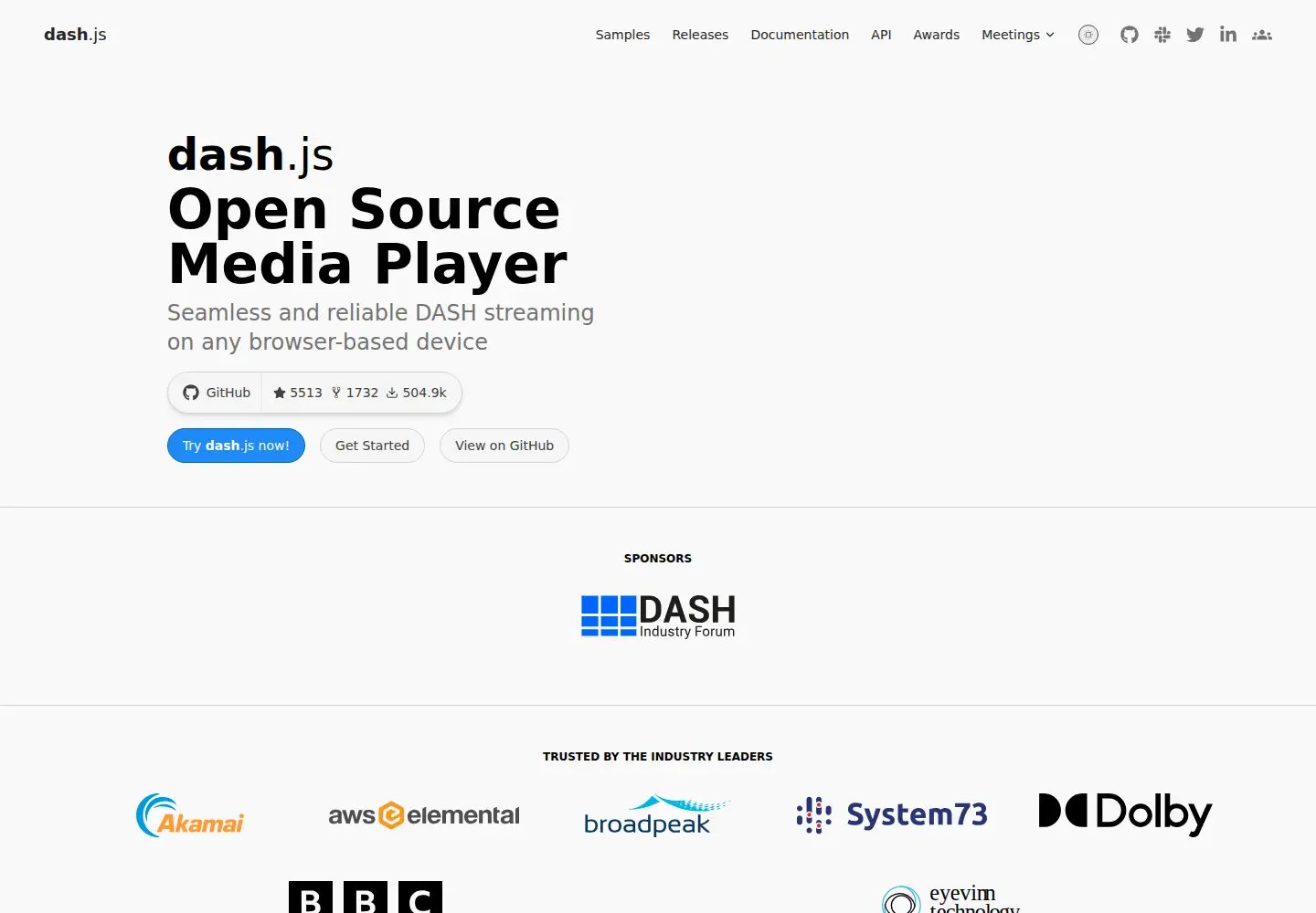 Screenshot of dashjs.org