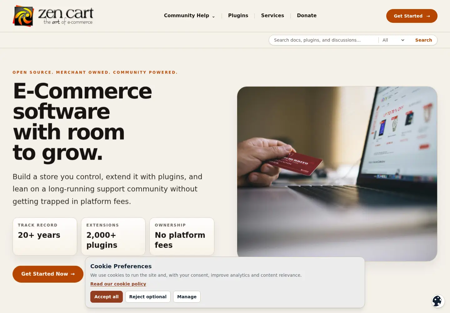 Captured homepage of zen-cart.com in the current scan