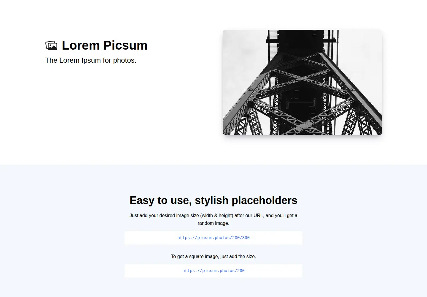 Screenshot of picsum.photos