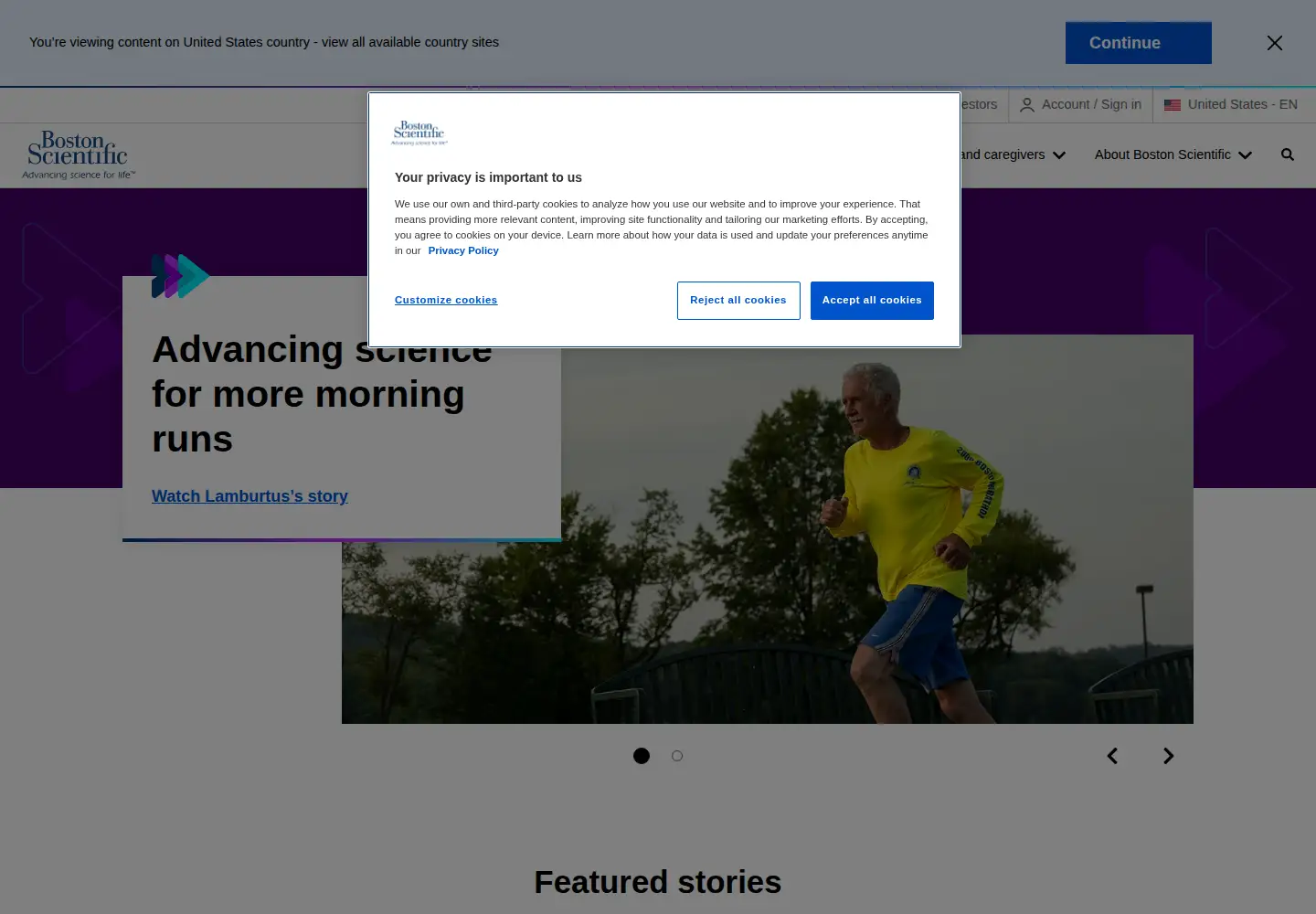 Captured homepage of bostonscientific.com in the current scan