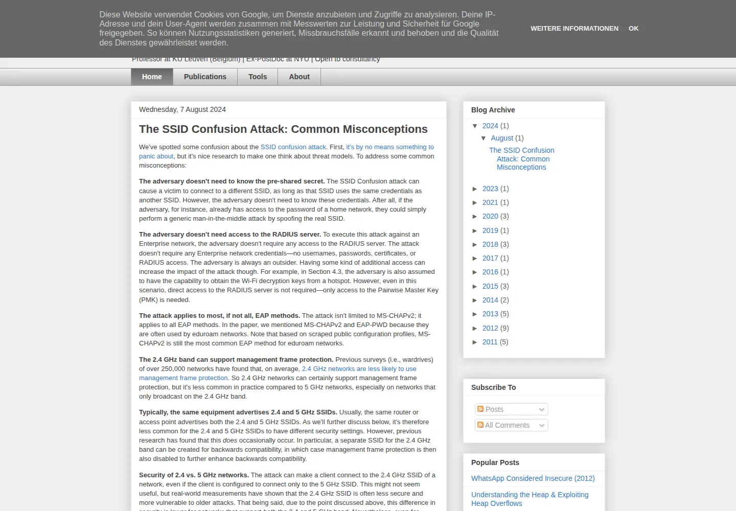 Captured homepage of mathyvanhoef.com in the current scan