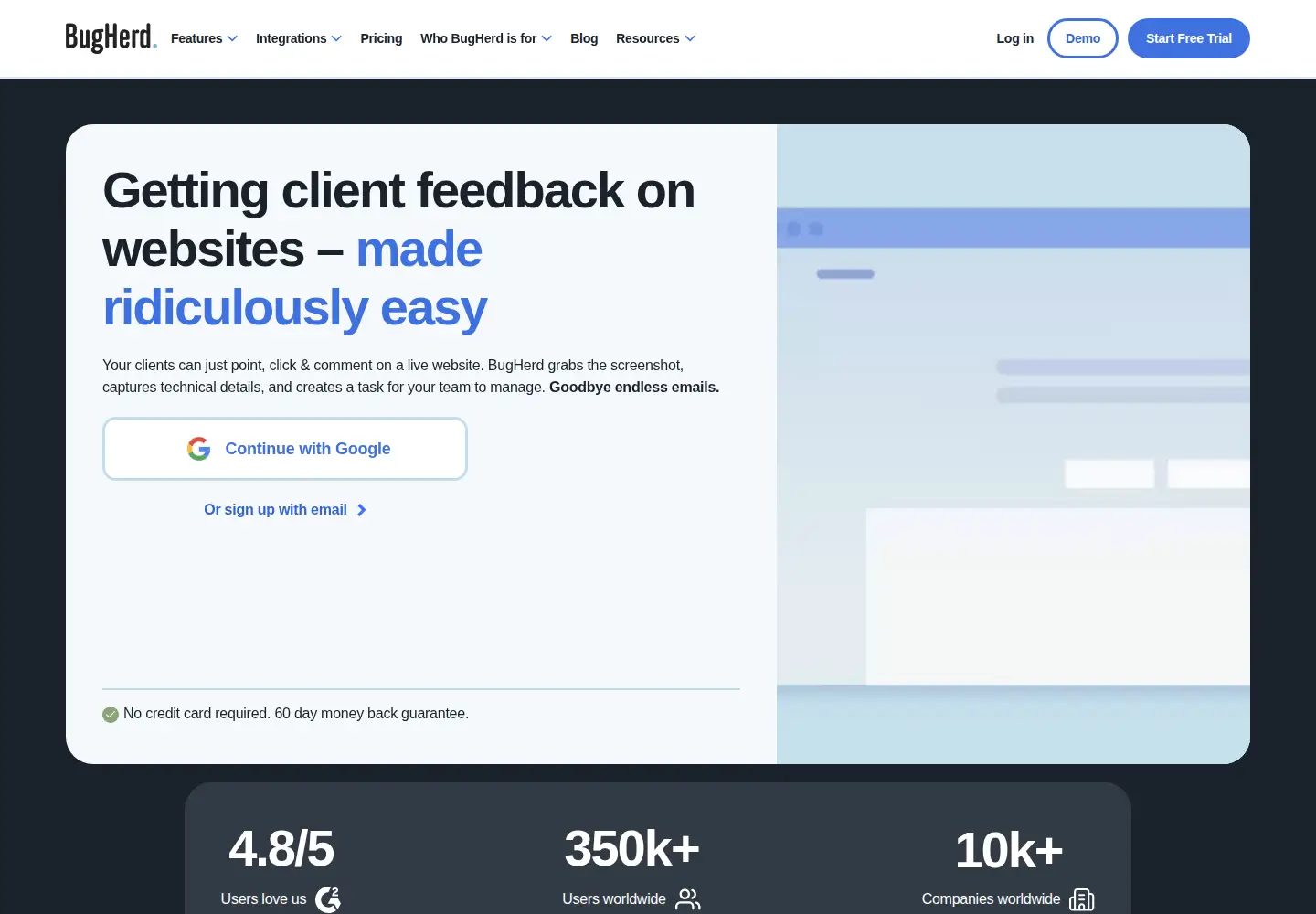 Screenshot of bugherd.com