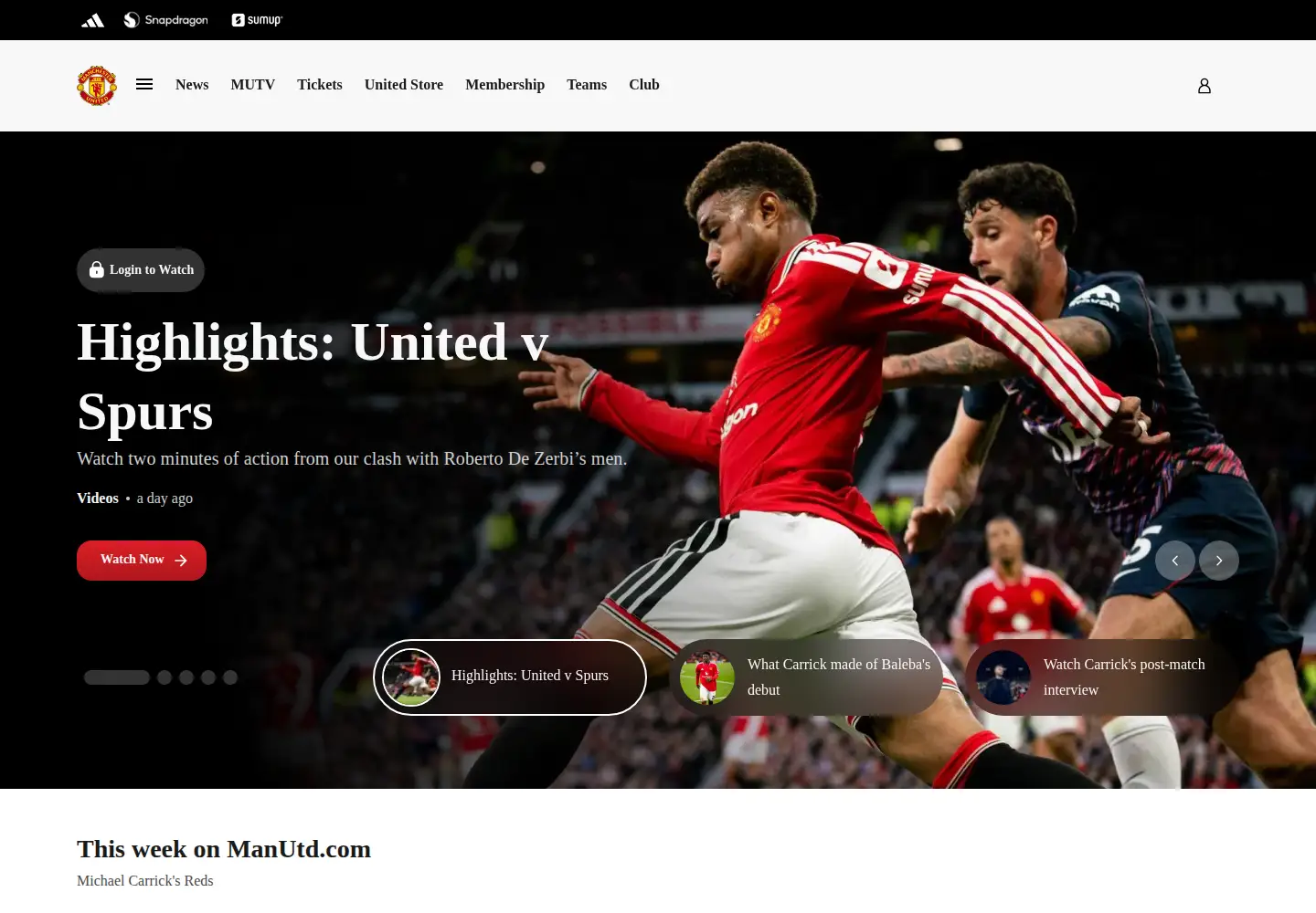 Screenshot of manutd.com