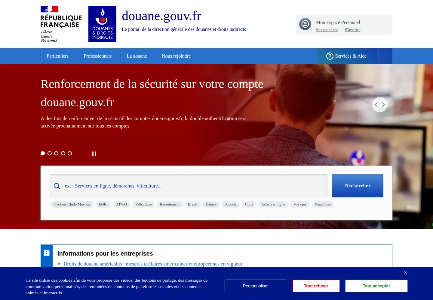 Captured homepage of douane.gouv.fr in the current scan