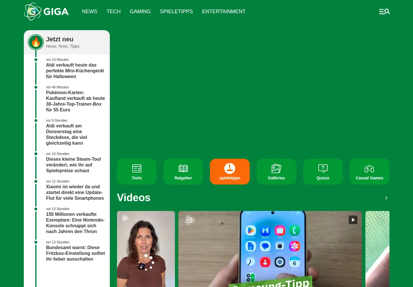 Captured homepage of giga.de in the current scan