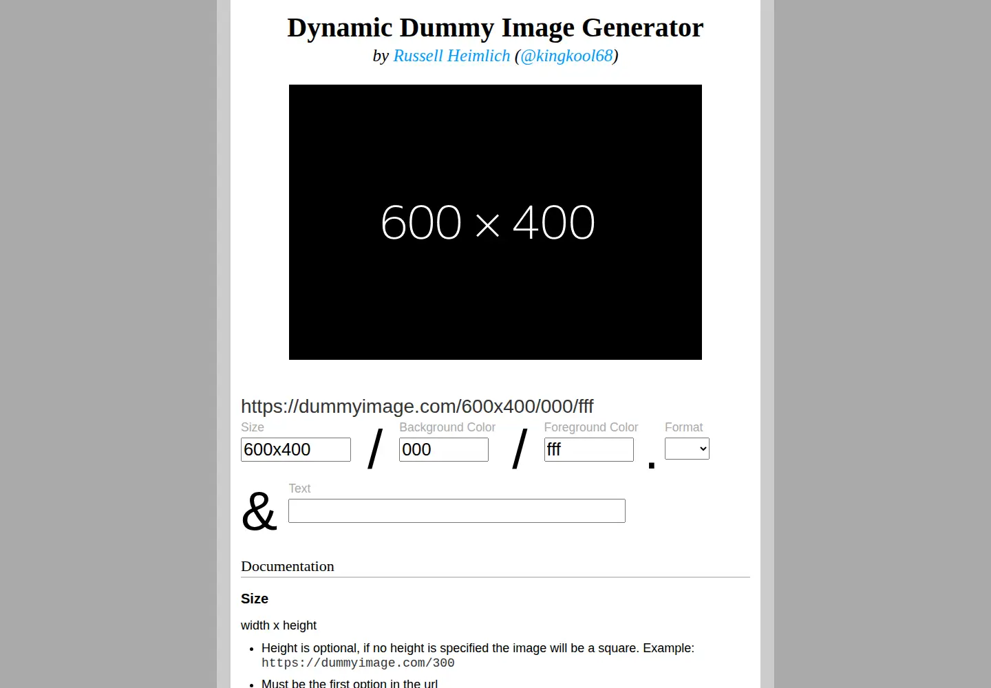 Screenshot of dummyimage.com