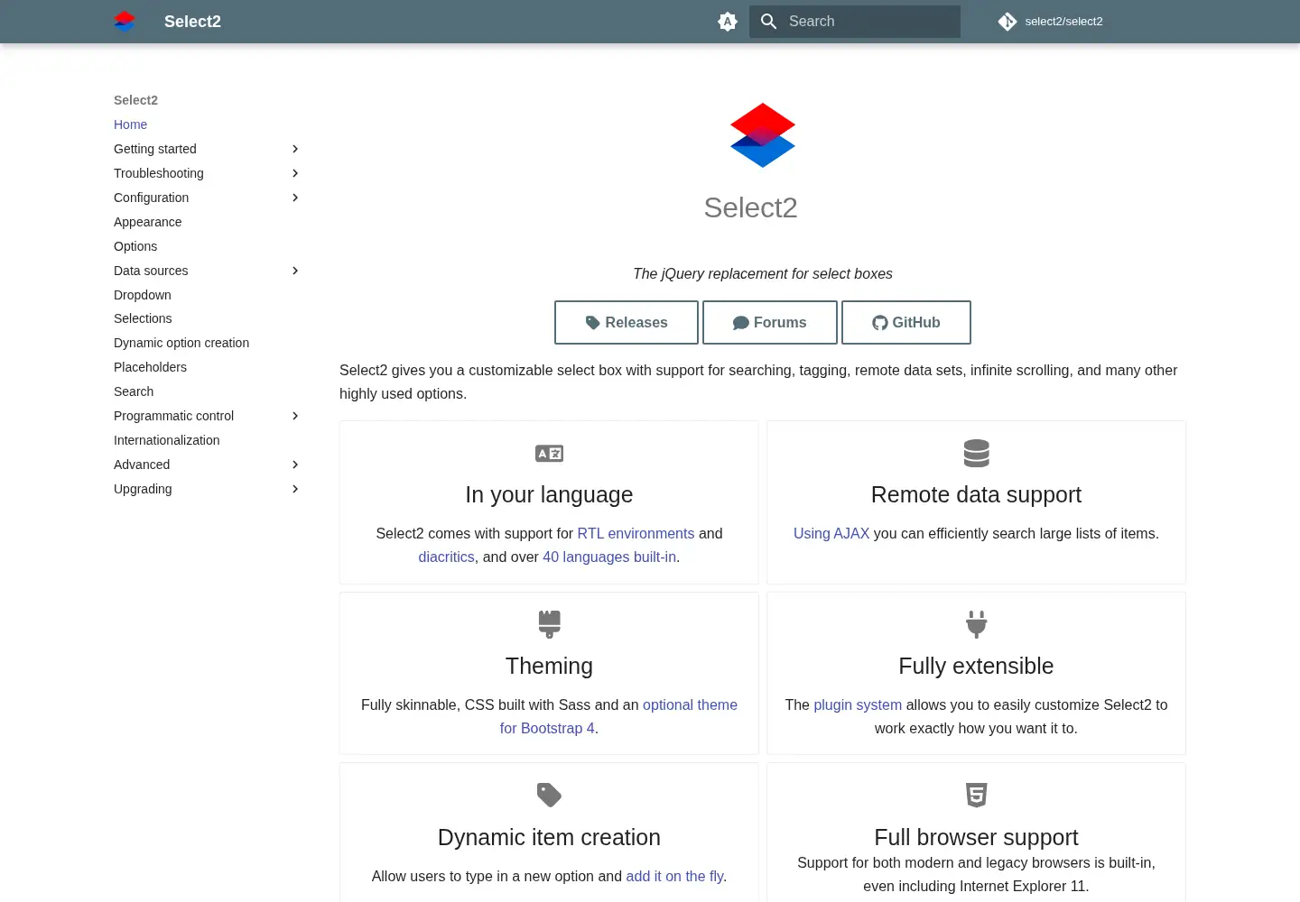 Captured homepage of select2.org in the current scan